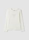 White stretch organic cotton printed T-shirt for girls_0