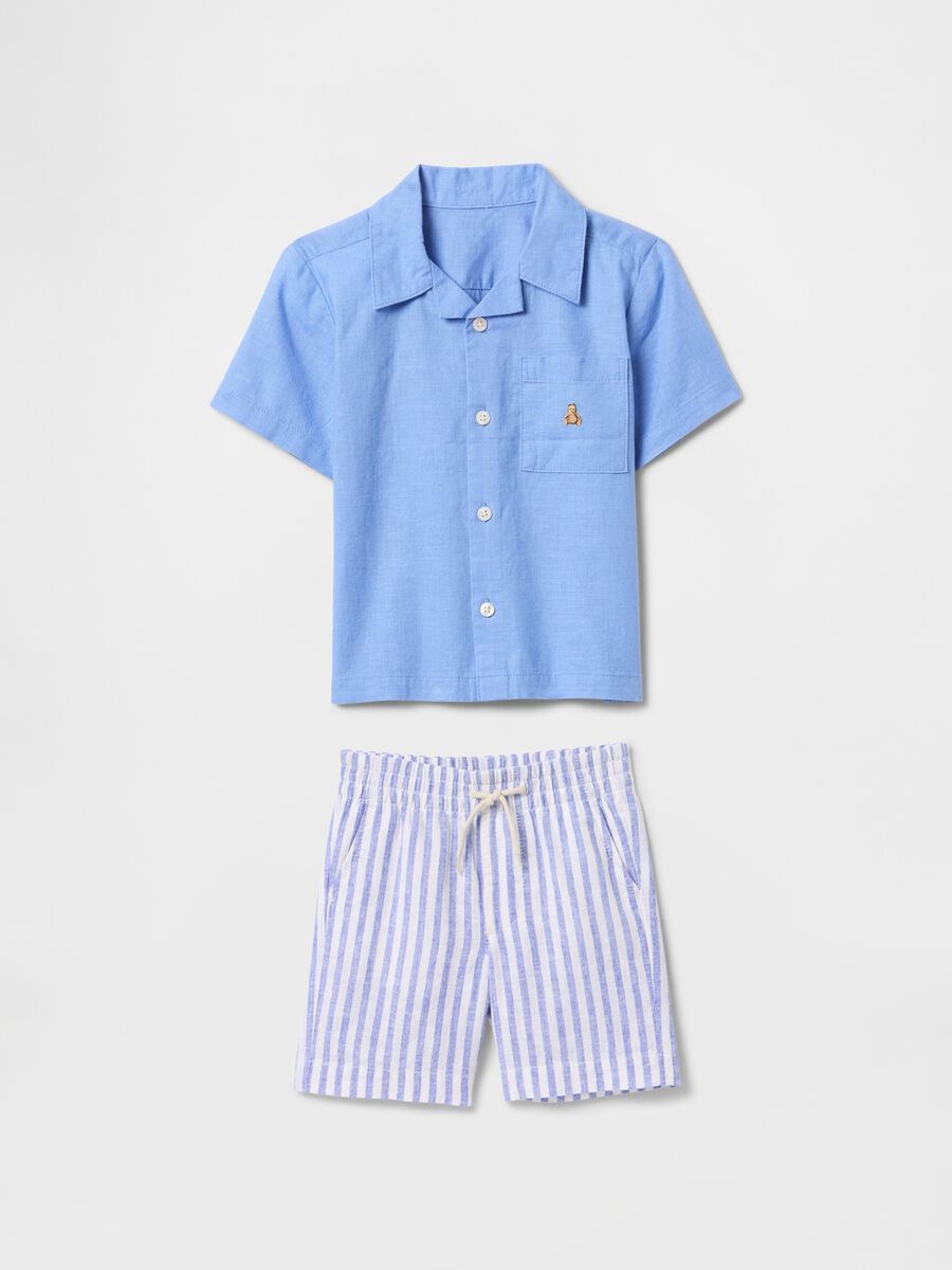 Blue shirt and white and blue striped shorts set_1