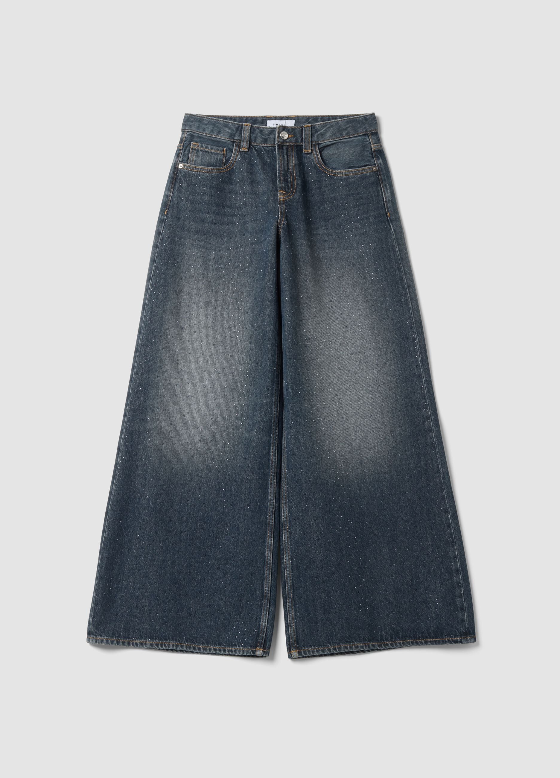 Jeans denim blu super wide leg in puro cotone
