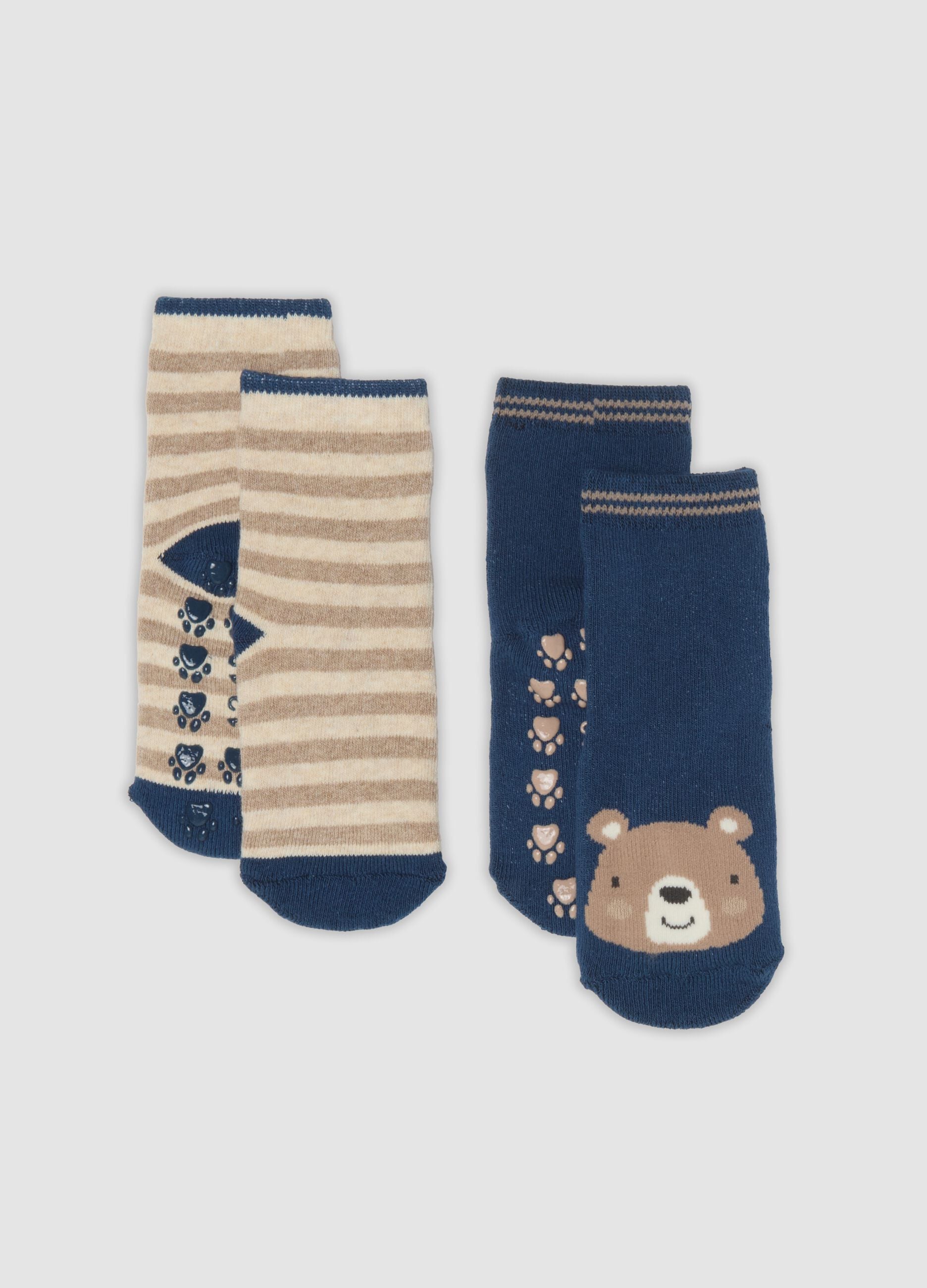 2-pack of multicolour non-slip socks in organic stretch cotton