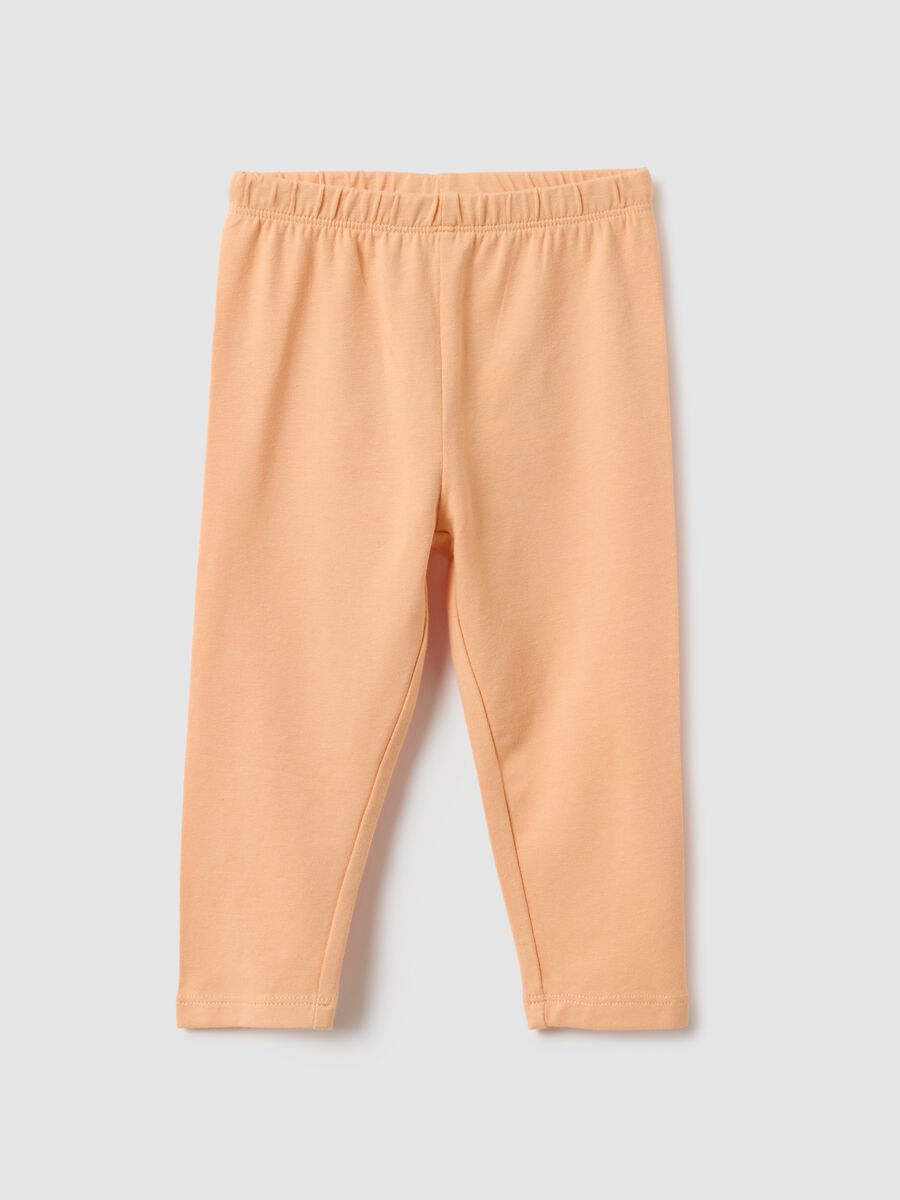 Beige stretch cotton leggings for girls - slim fit_0