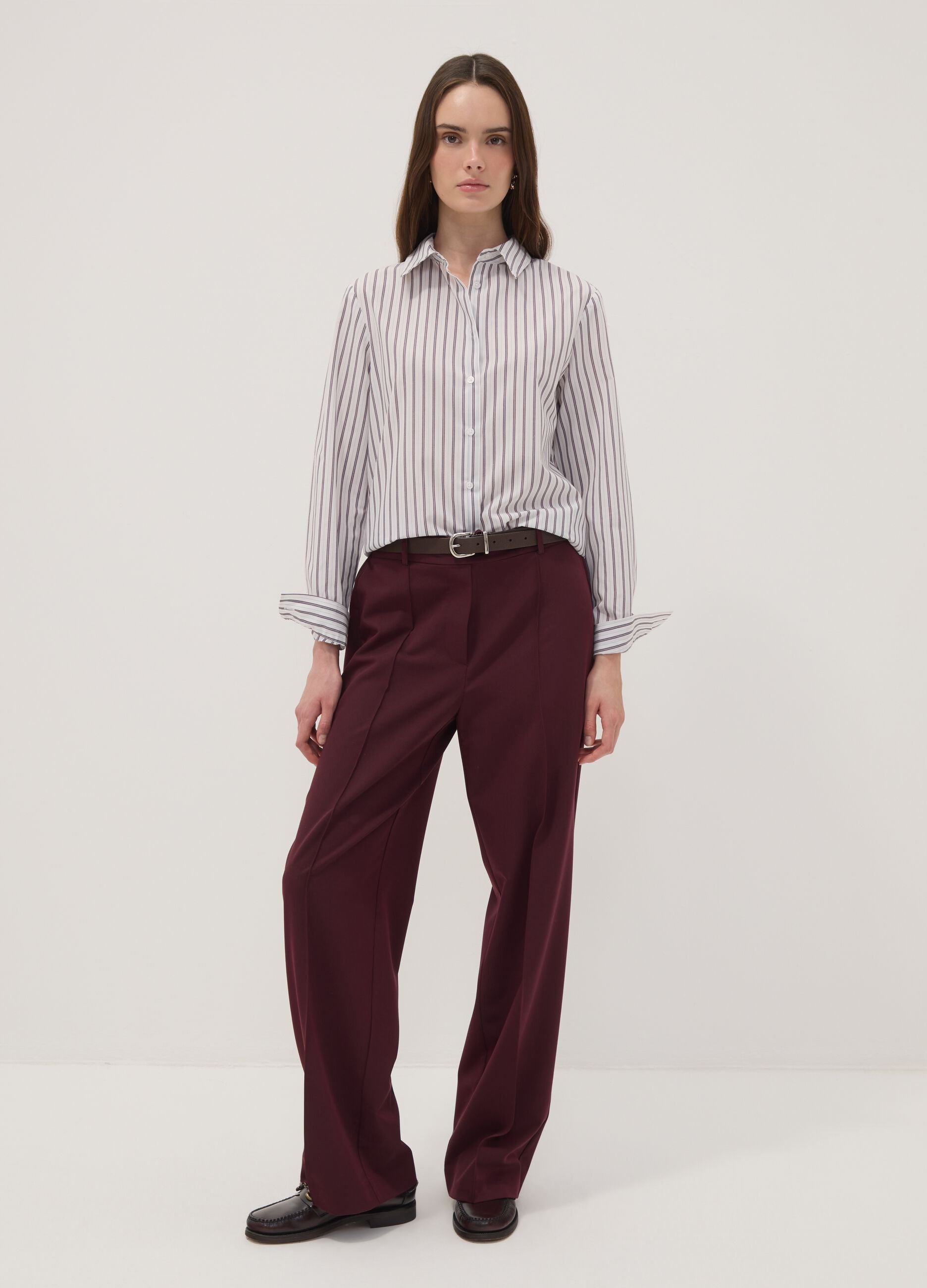 White striped long-sleeve slim-fit shirt