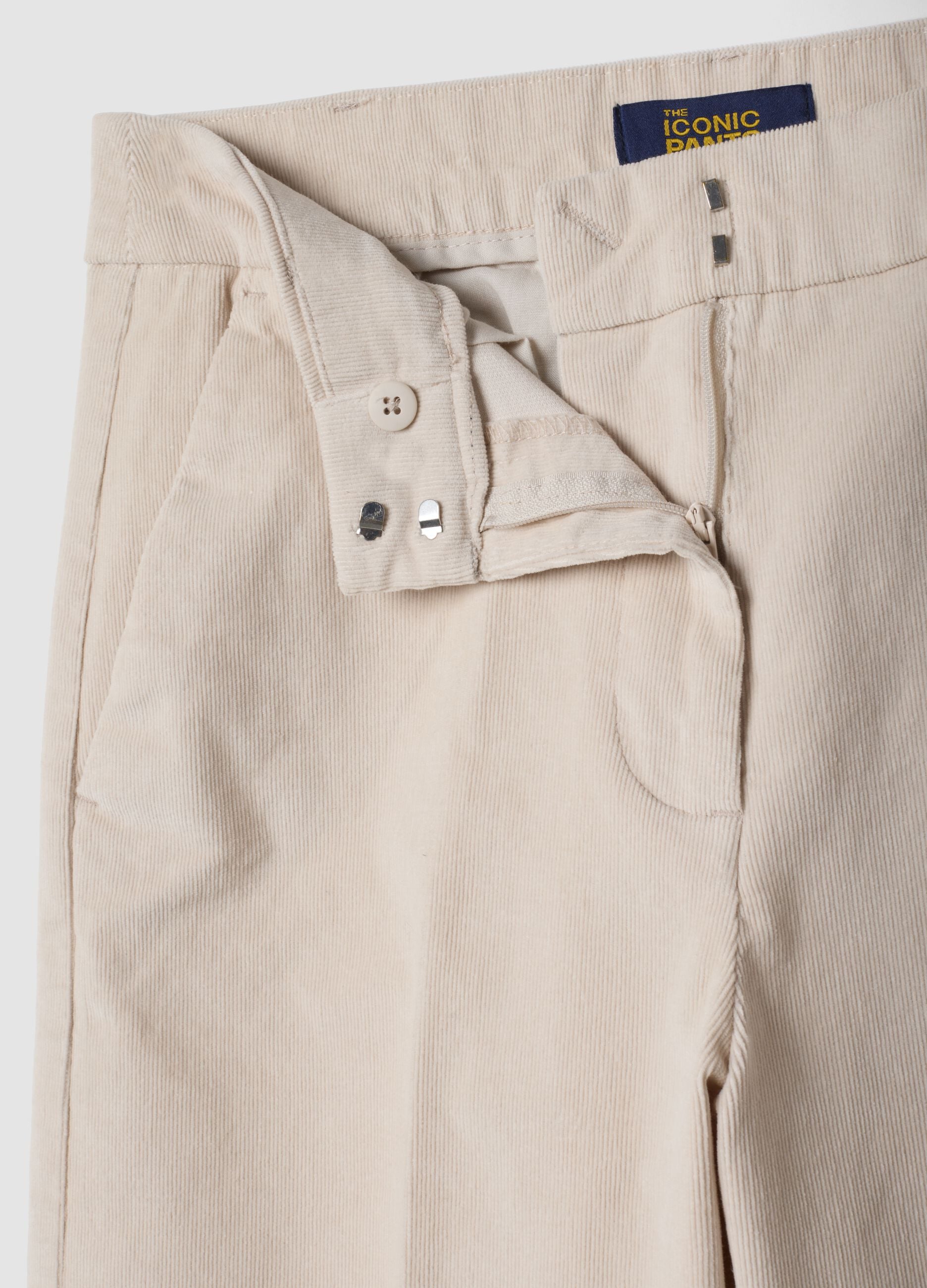 Cal&ccedil;as The Iconic Pants bege em algod&atilde;o el&aacute;stico canelado, straight fit