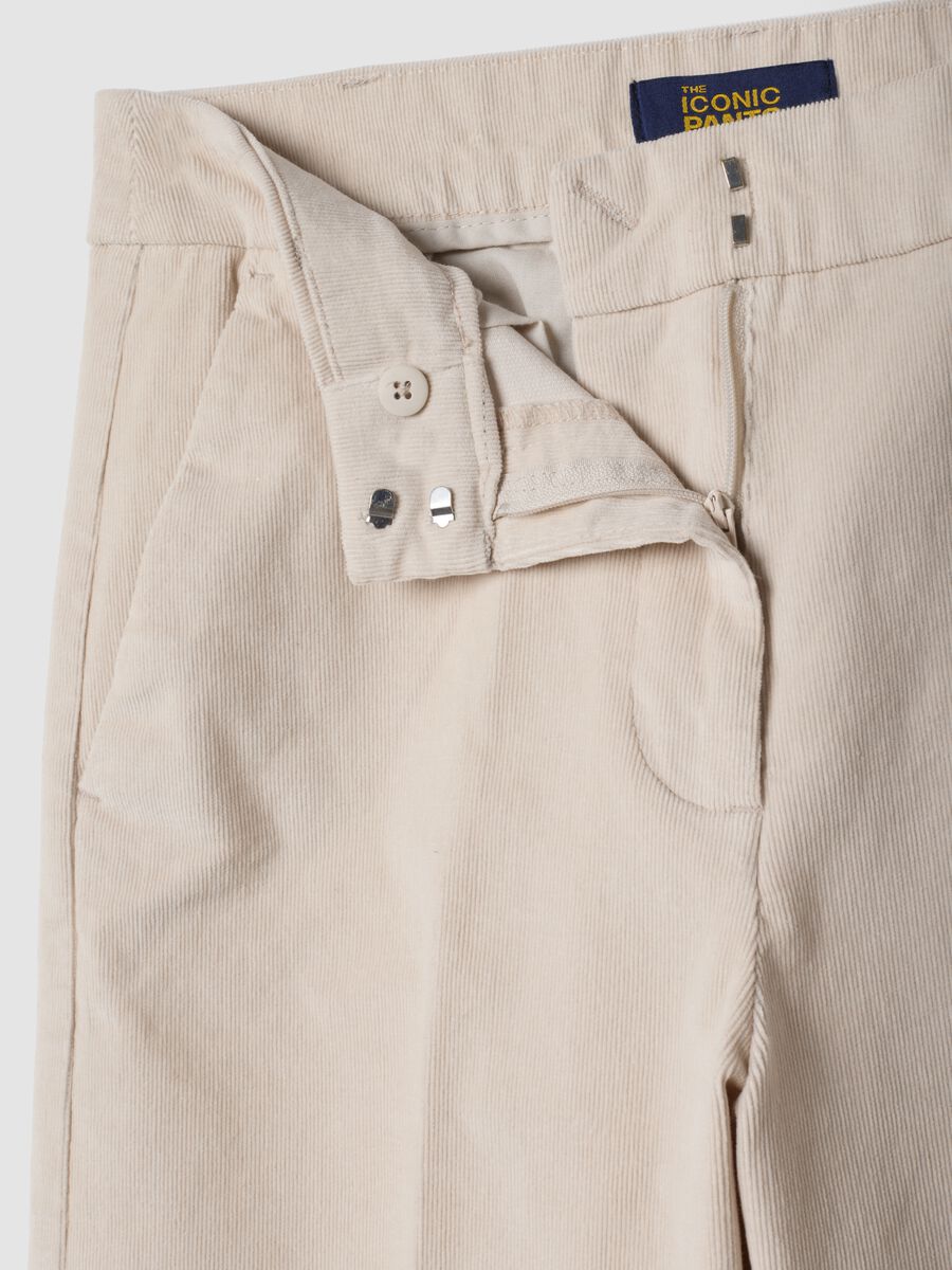 Cal&ccedil;as The Iconic Pants bege em algod&atilde;o el&aacute;stico canelado, straight fit_5