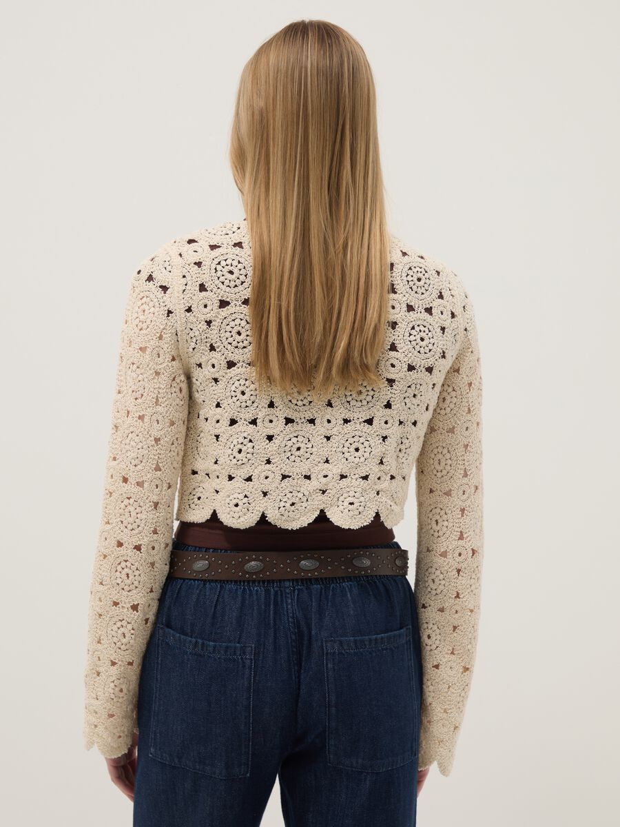 Beiger Regular-Fit-Cardigan aus Baumwollmix mit Ajourmuster_3