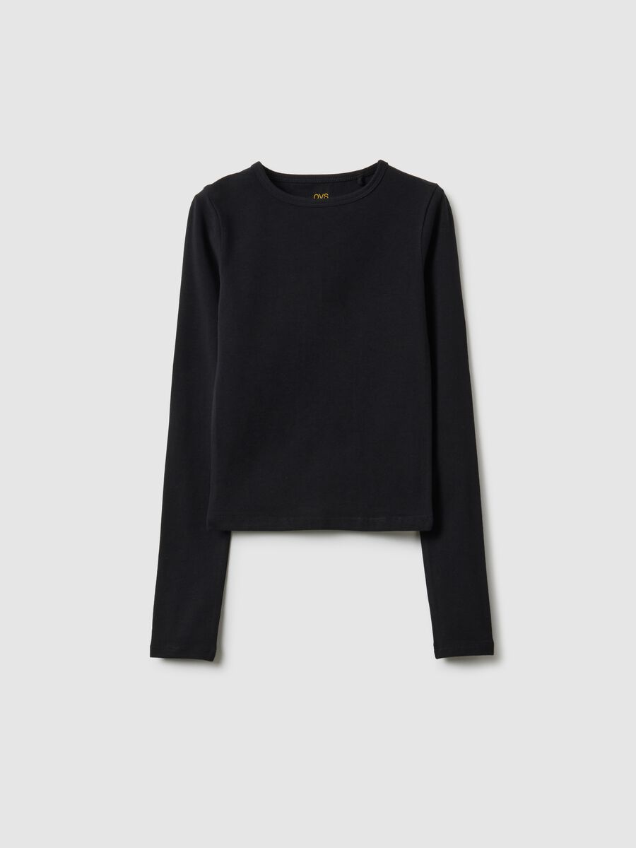 Girls' black long-sleeve cotton blend slim fit top_3