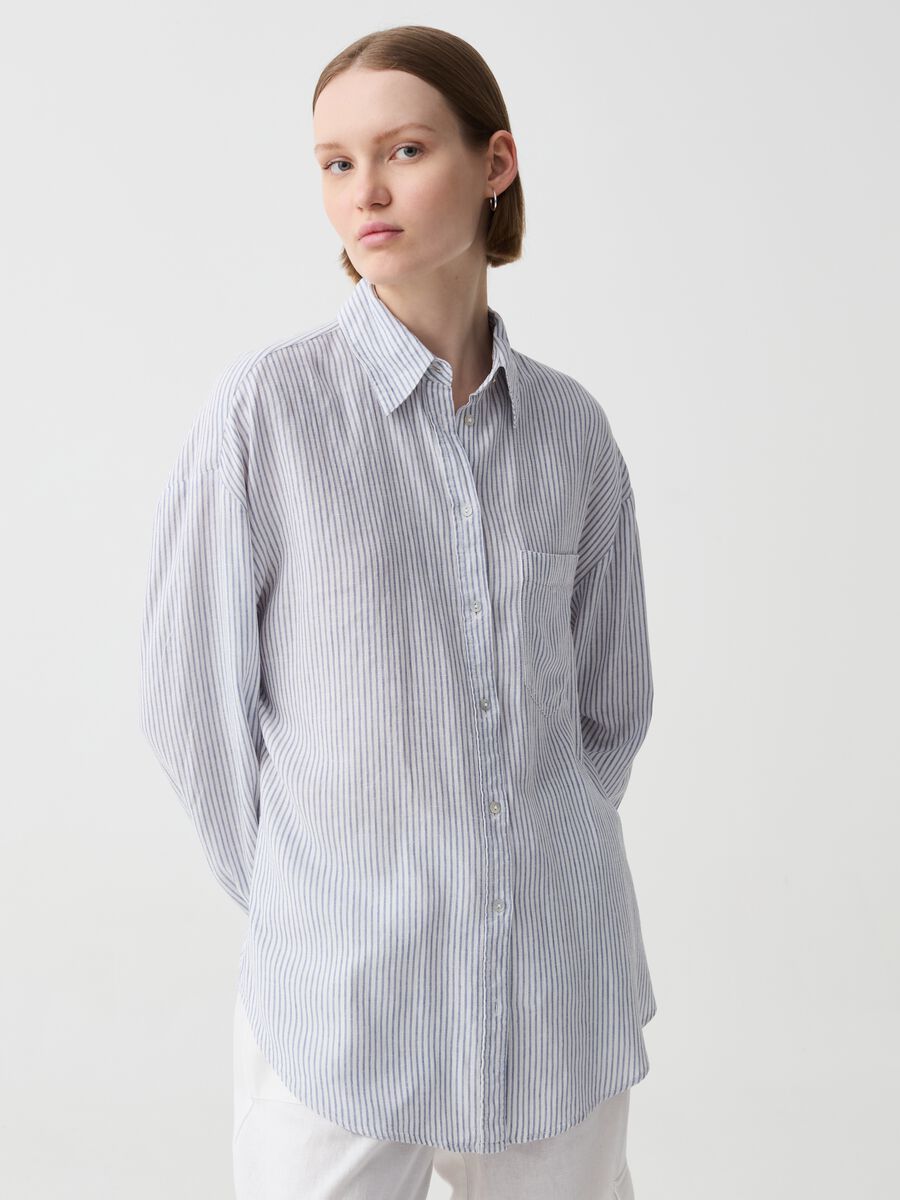 Linen and viscose oversized shirt with pocket_1