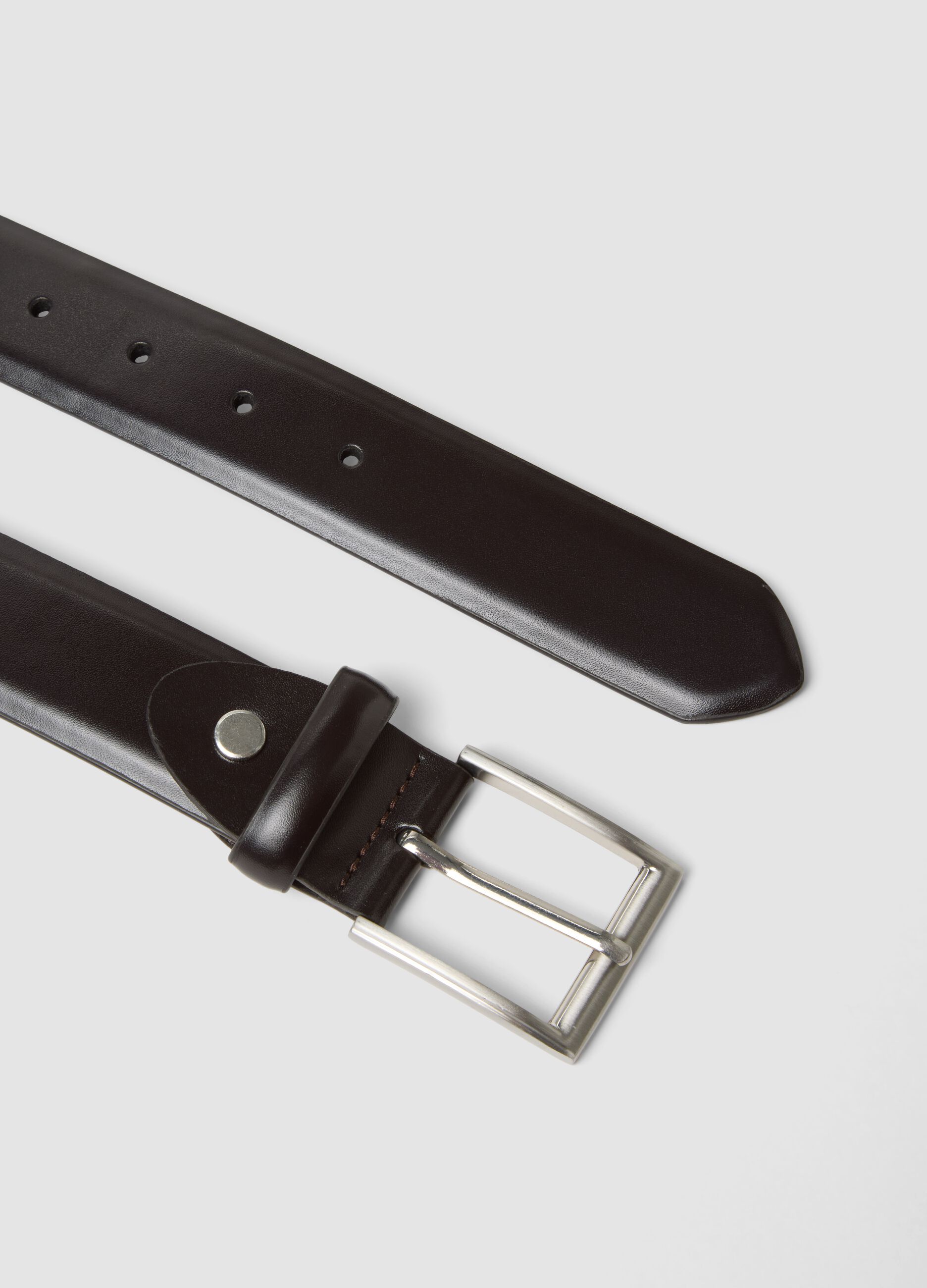 Brown genuine leather belt with metal buckle