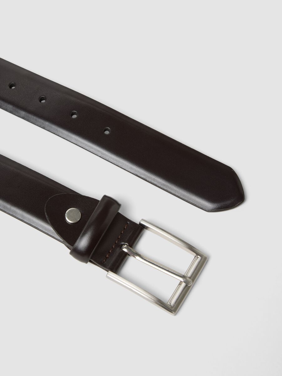Brown genuine leather belt with metal buckle_1