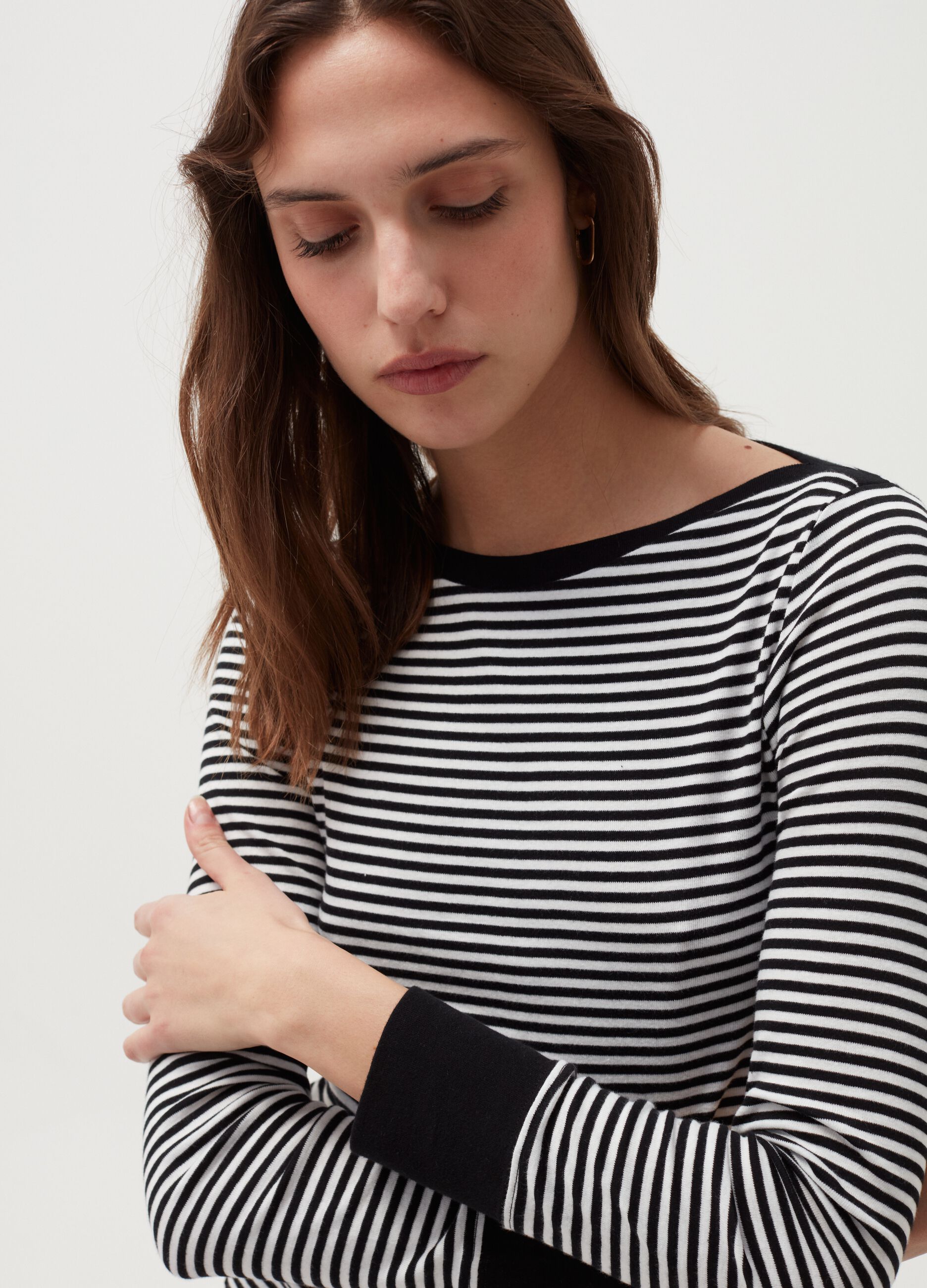 Striped T-shirt with boat neck