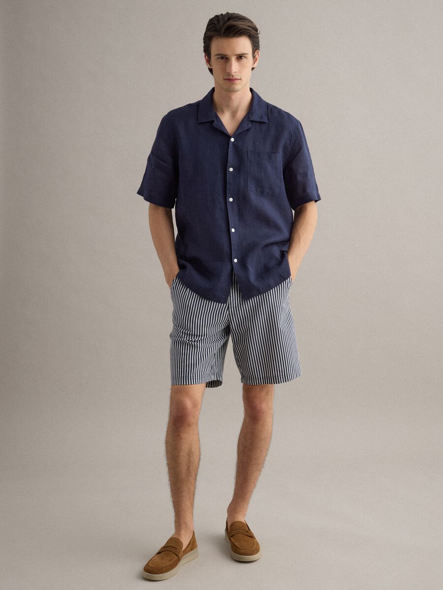 Multicoloured striped regular fit linen-cotton blend shorts_0