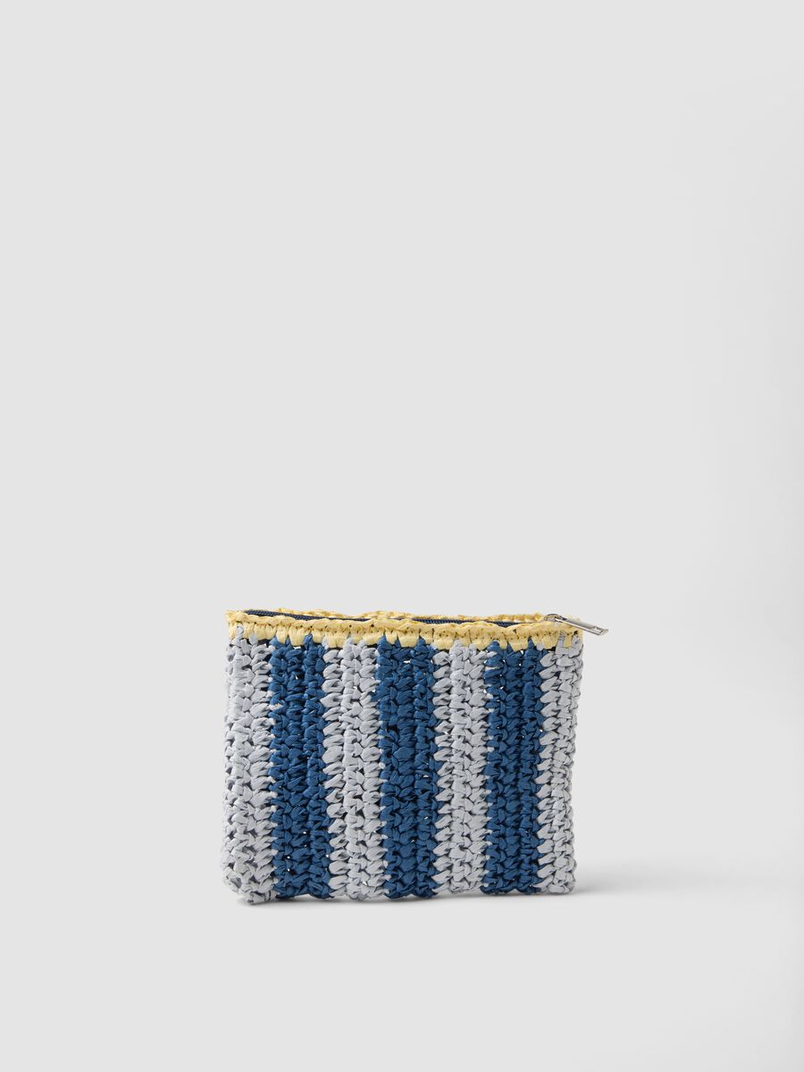 Multicolour clutch in pure woven paper fabric with slogan_1