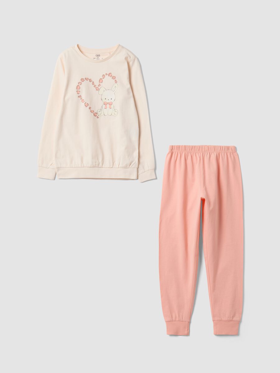 Pink pure organic cotton pyjamas with bunny print for girls_0