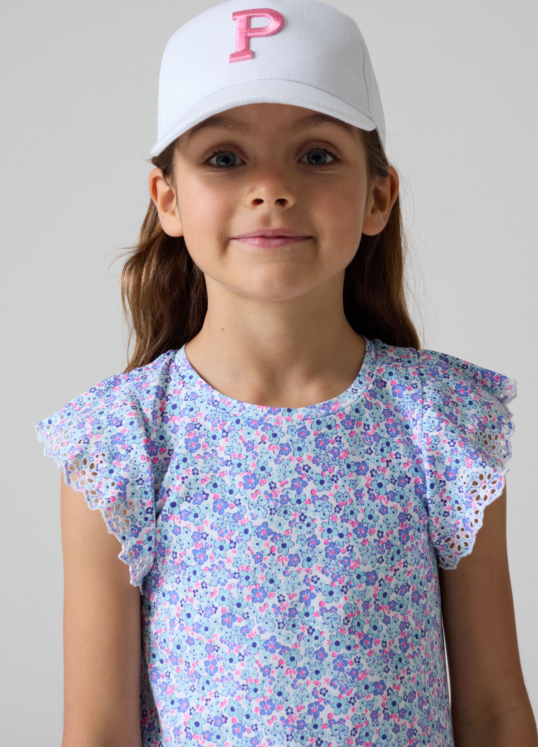 T-shirt with print and broderie anglaise embroidery