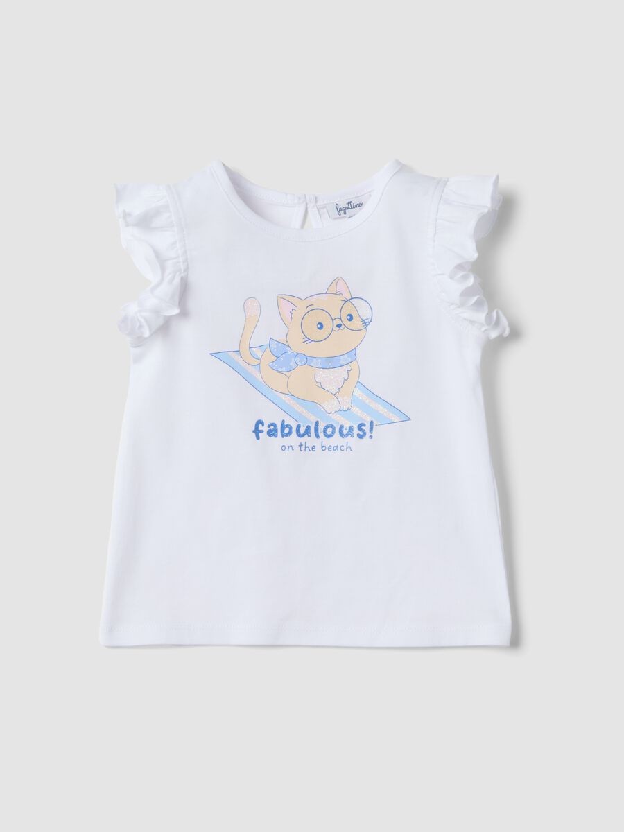 Wei&szlig;es M&auml;dchen-Tanktop aus reiner Bio-Baumwolle mit Print und Volants_0