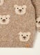 Beiger Wollmix-Pullover mit Rundhalsausschnitt und Teddyb&auml;r-Motiv_1