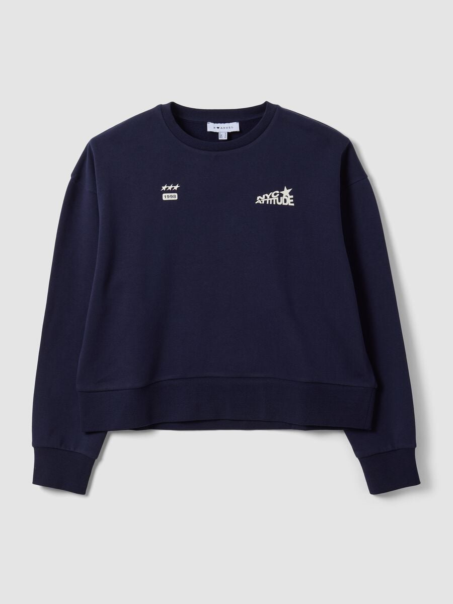 Blue cotton-blend crew-neck sweatshirt with print_0