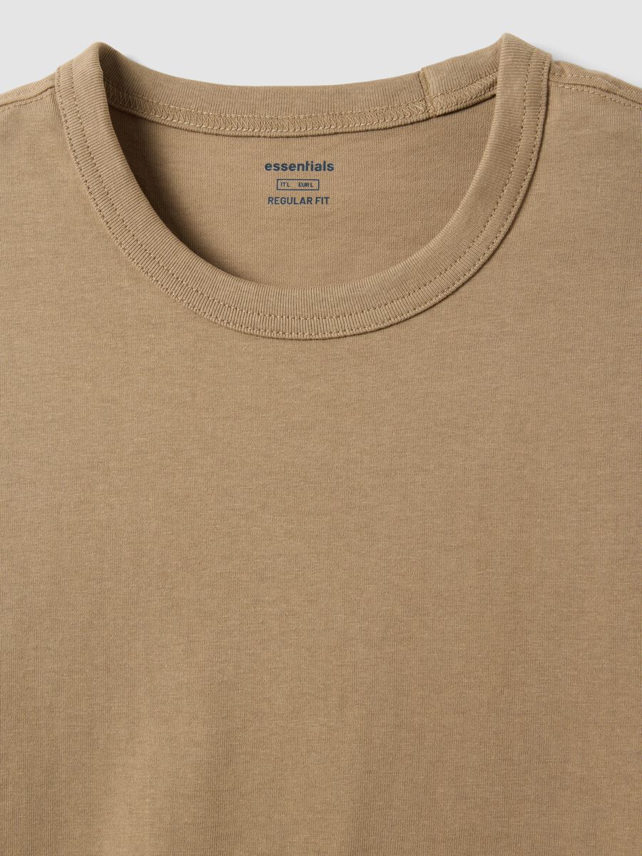 Beige short sleeve pure cotton T-shirt regular fit_5