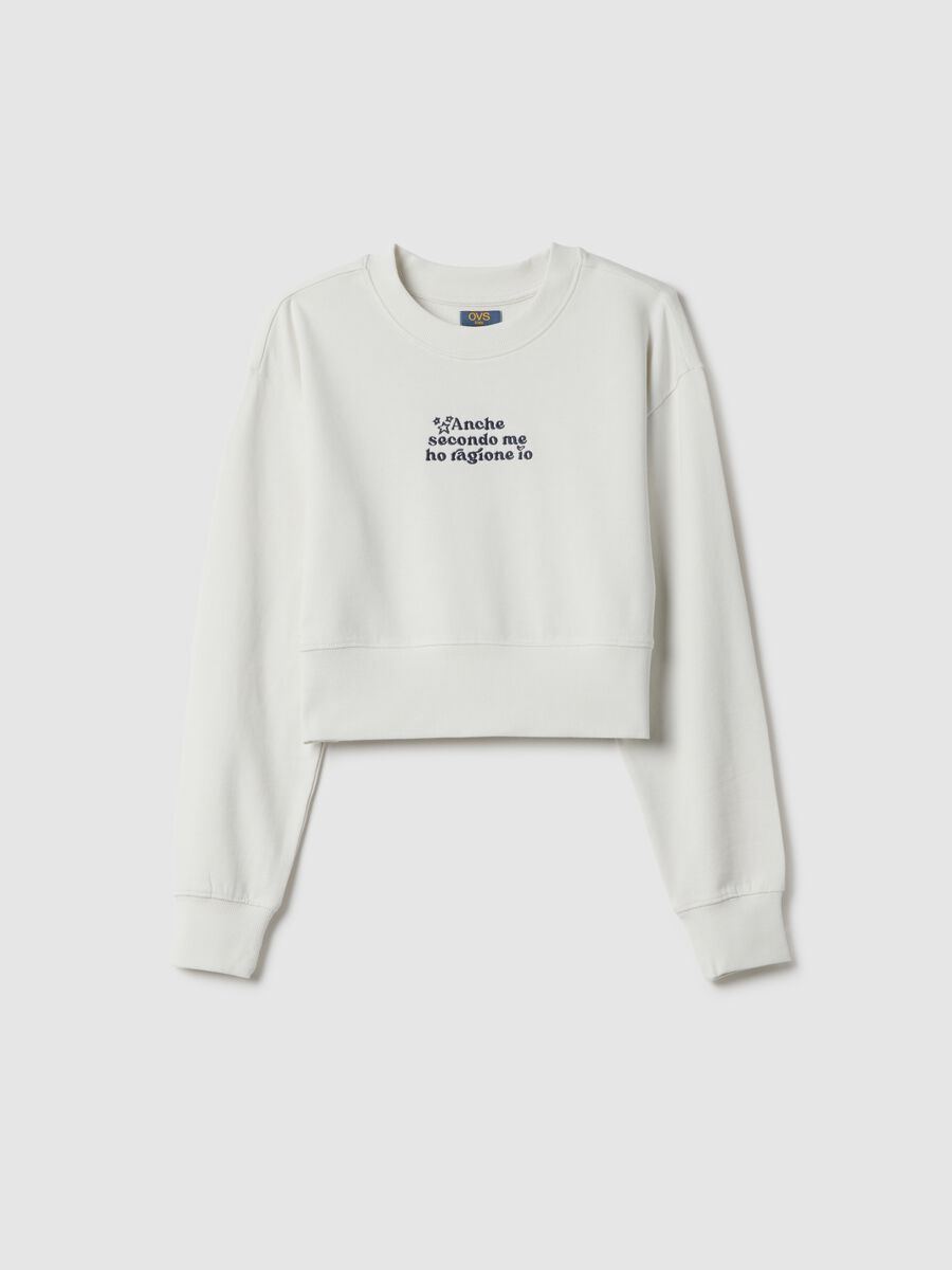 Girls' white crew neck sweatshirt in pure cotton regular fit_3