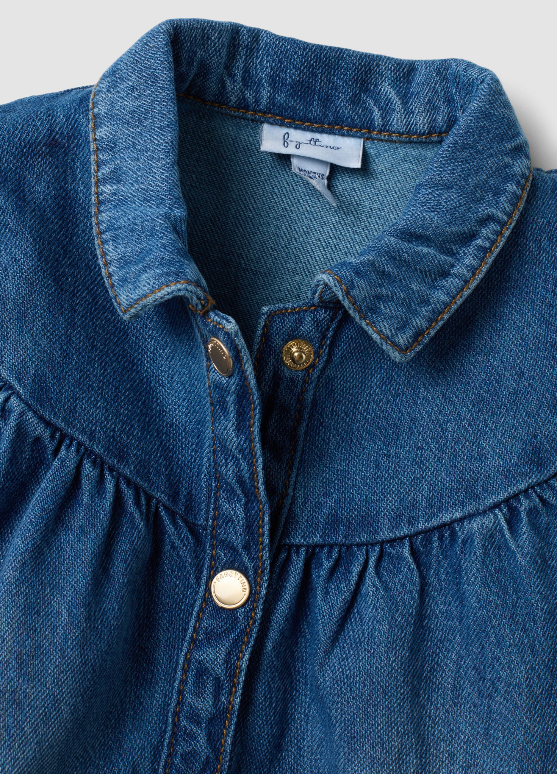 Abito denim blu in misto cotone e viscosa a girocollo per bimba