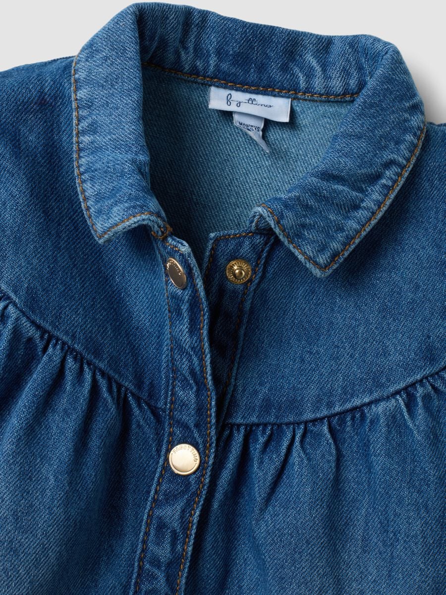 Abito denim blu in misto cotone e viscosa a girocollo per bimba_2