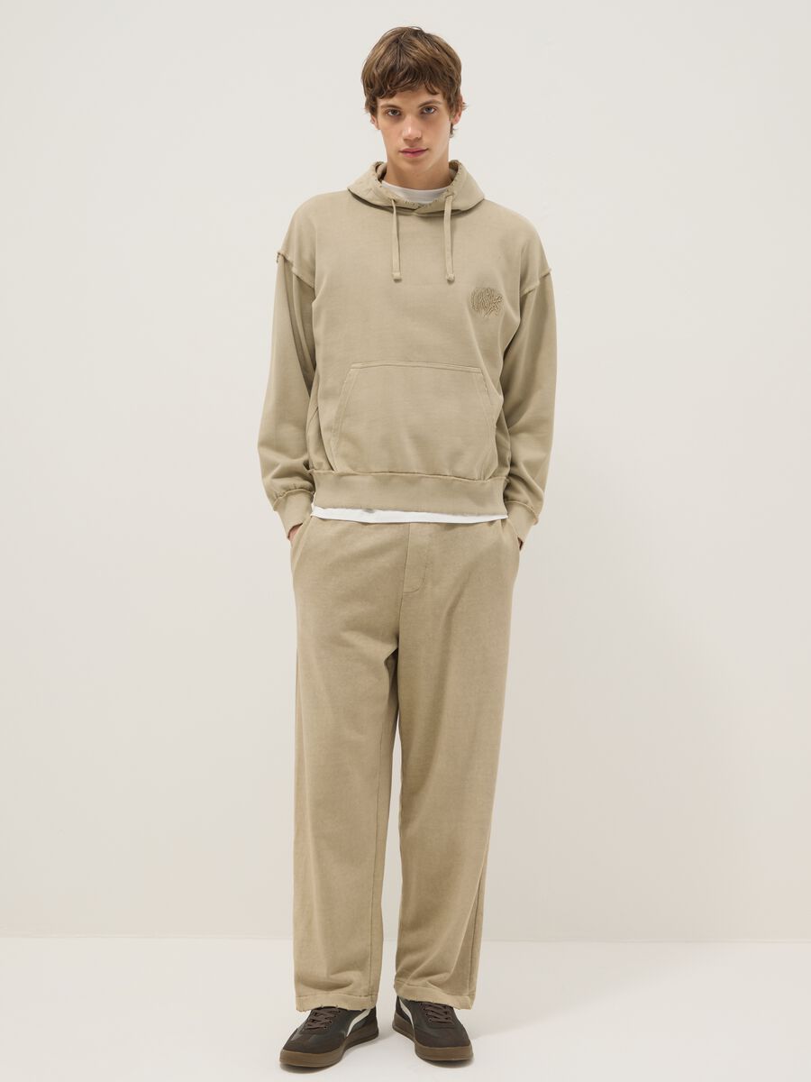 Oversize fit beige cotton blend trousers_0
