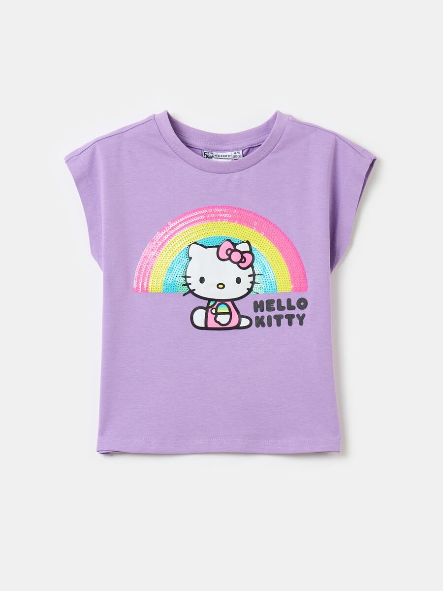 T-shirt stampa Hello Kitty con arcobaleno_0