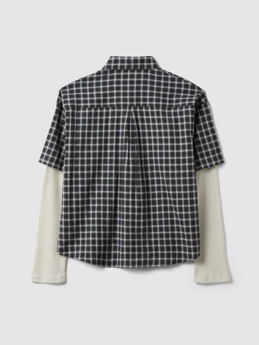 Black double-layer checked pure cotton poplin shirt, oversized fit_2