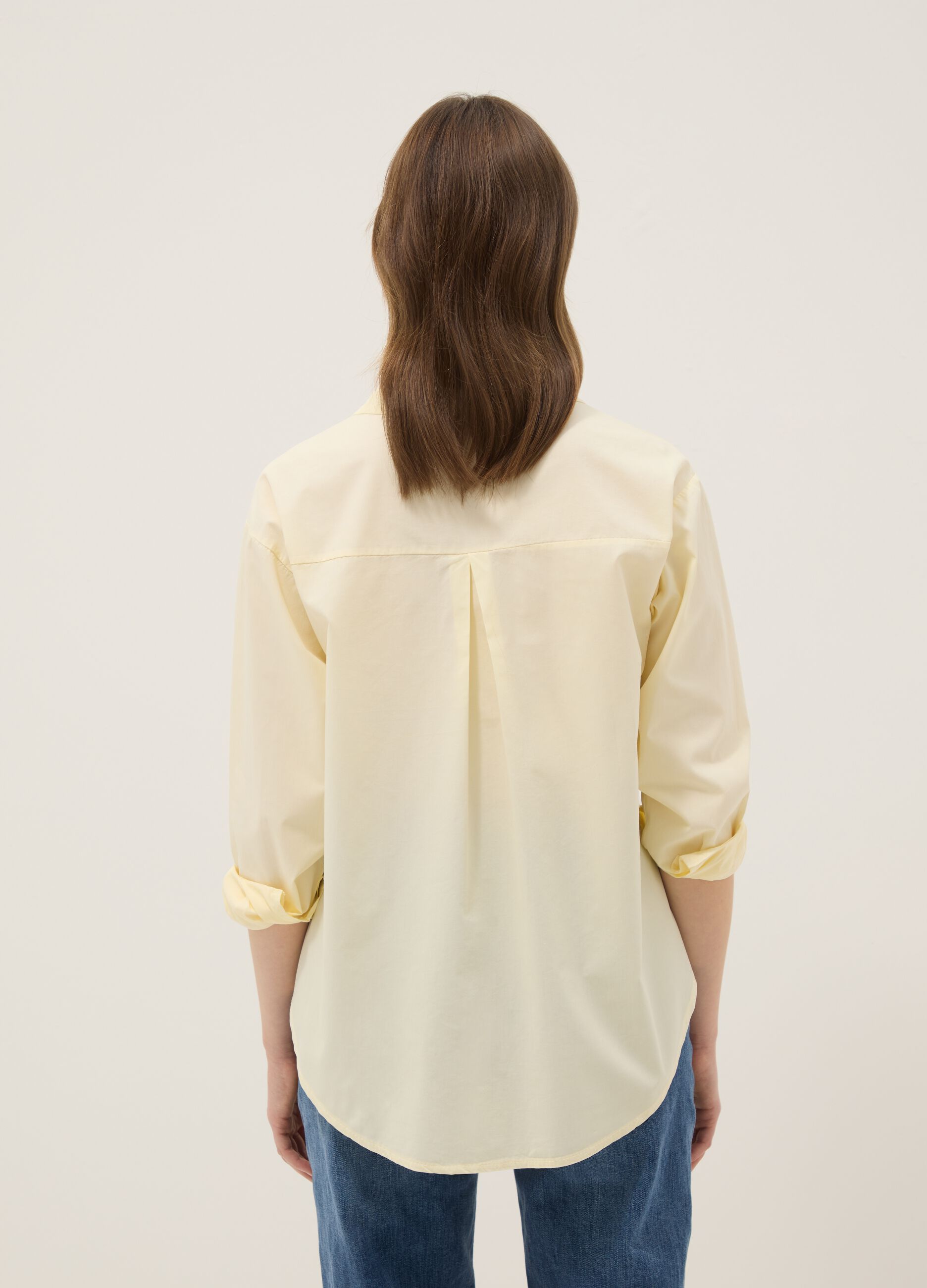 Yellow pure cotton slim-fit shirt