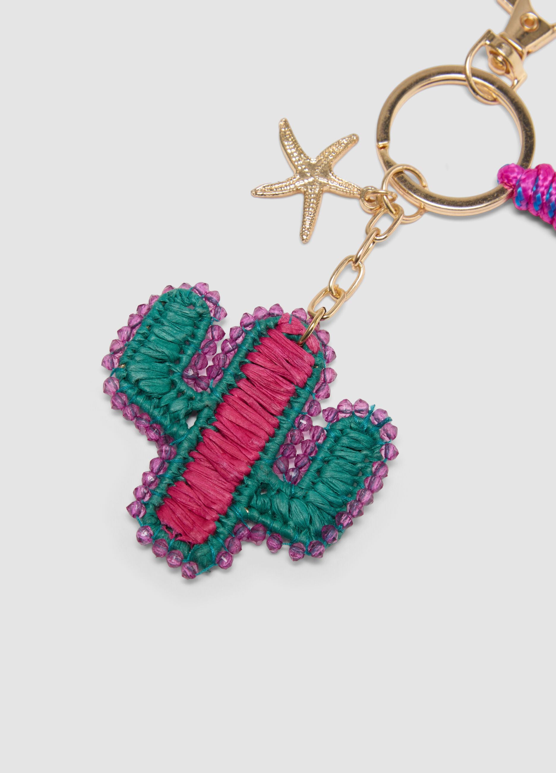 Pink pure cotton keyring with cactus charm