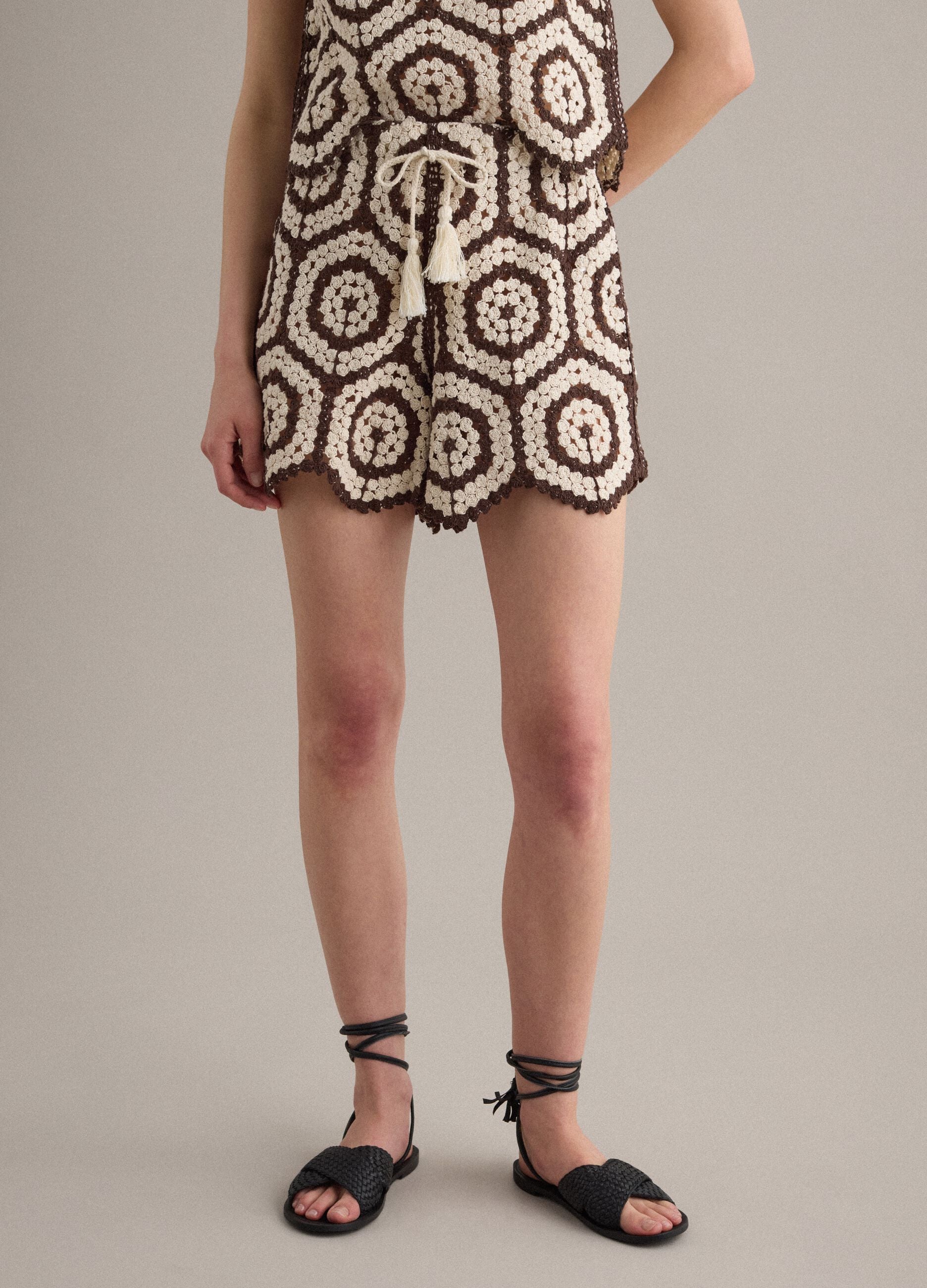 Multicolour crochet cotton-blend regular-fit shorts