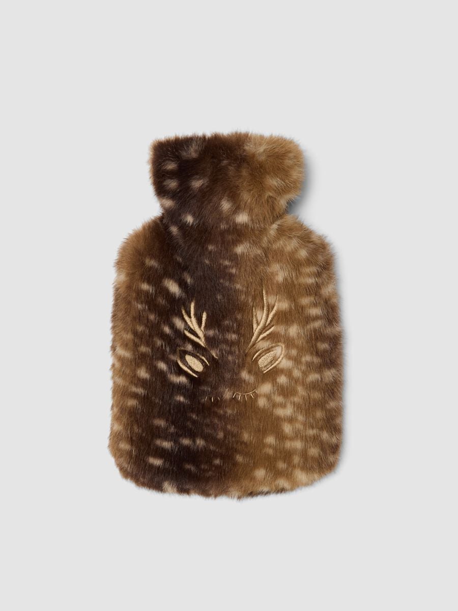 Brown hot water bottle with animal-print effect_0