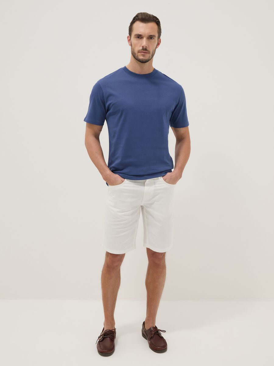 Short-sleeve pure cotton blue relaxed fit T-shirt_1
