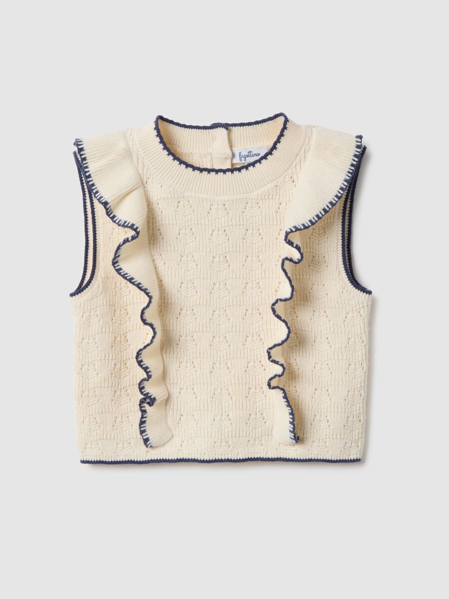 Beige pure cotton regular fit waistcoat for baby girl_0