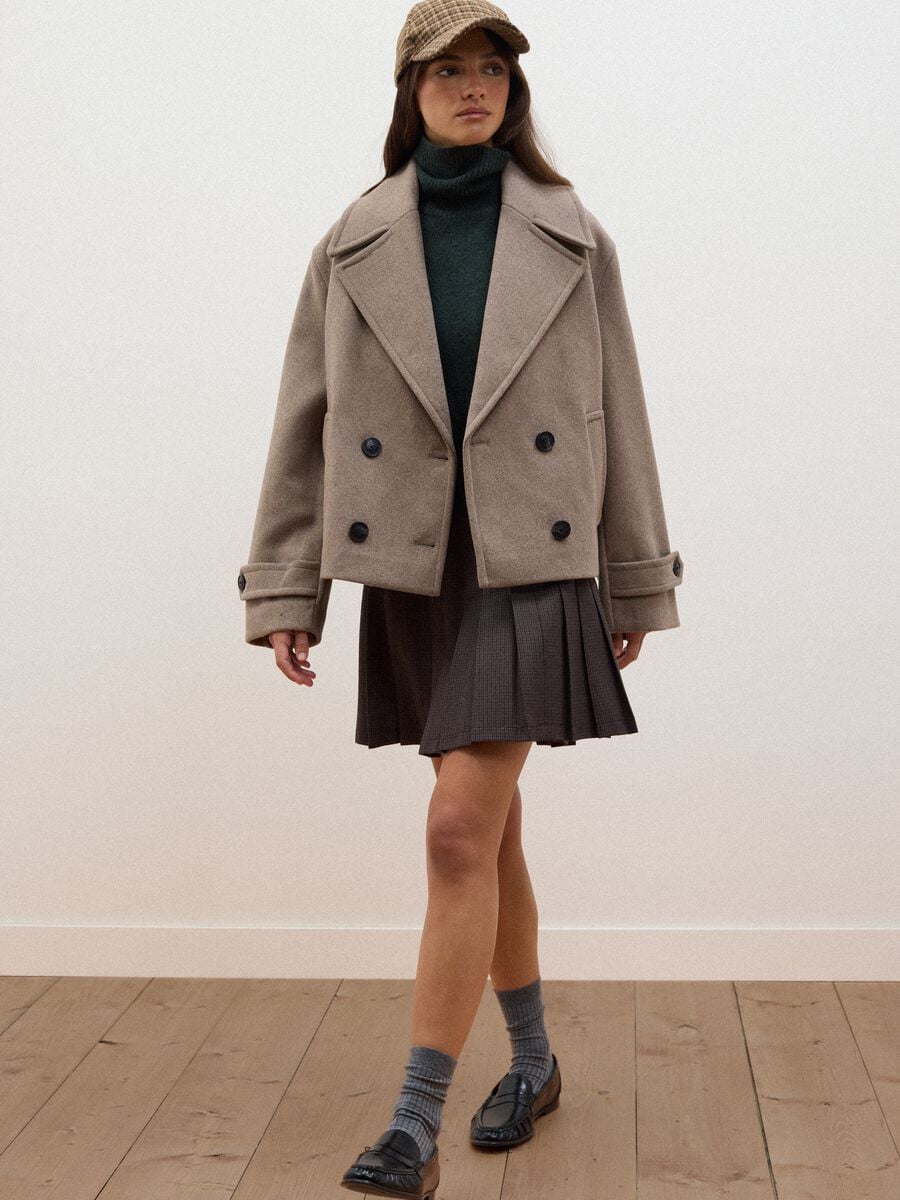 Brown wool and viscose blend coat_1