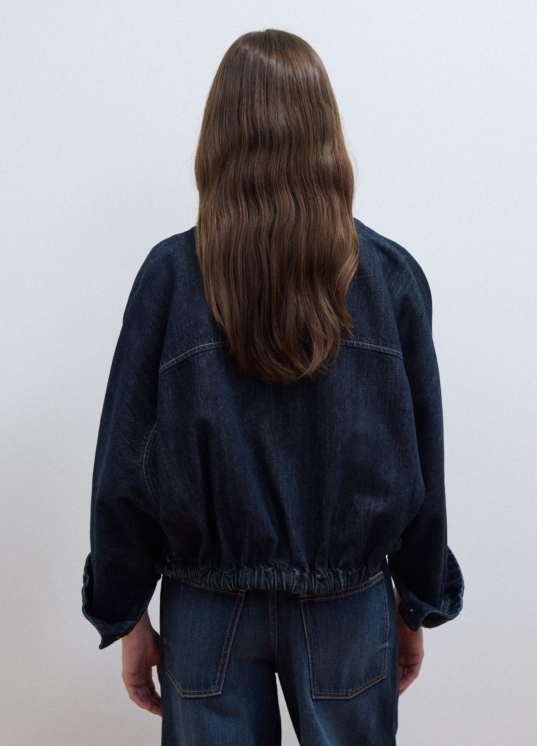Blue pure cotton denim jacket with zip, oversized fit