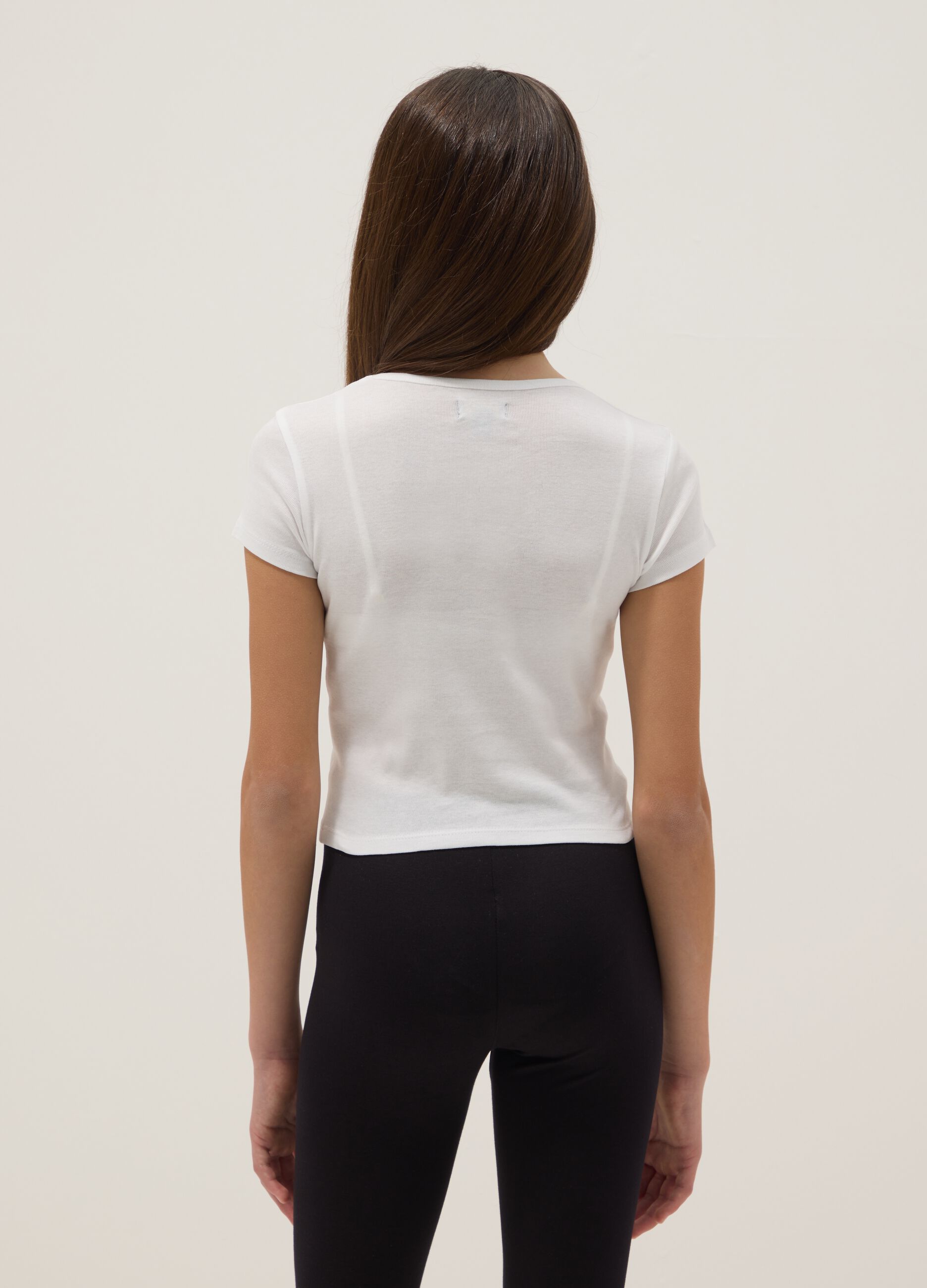 T-shirt branca de puro algod&atilde;o para raparigas, slim fit com estampagem