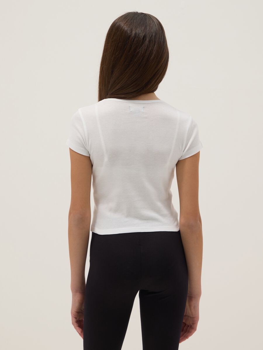 Girls' White Pure Cotton Slim Fit T-shirt with Print_2