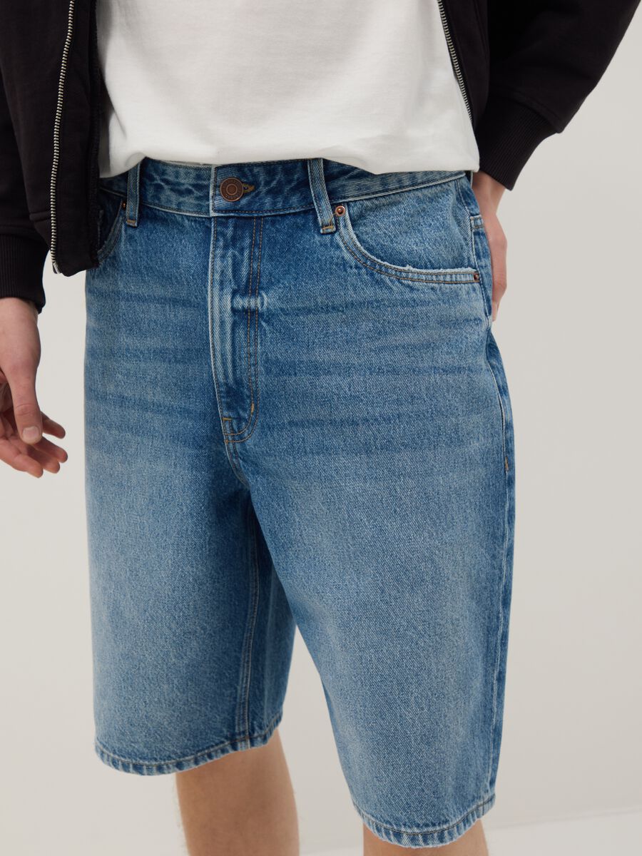 Blue pure cotton baggy denim shorts_3