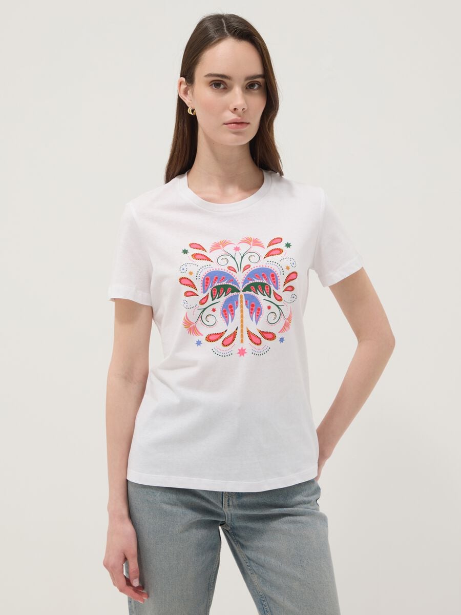 Camiseta blanca de algod&oacute;n puro con estampado frontal_1