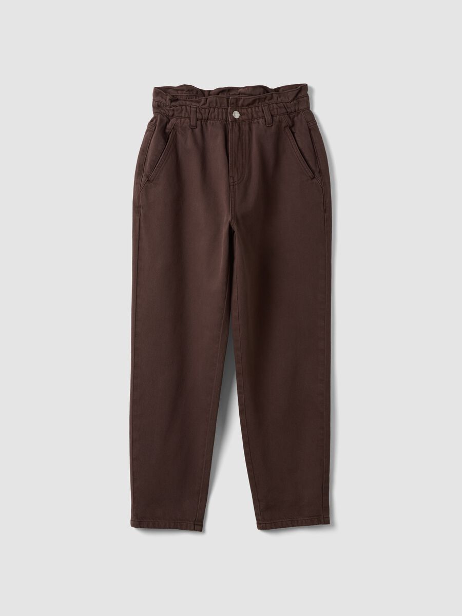 Brown baggy-fit pure cotton denim jeans with paperbag waist_4