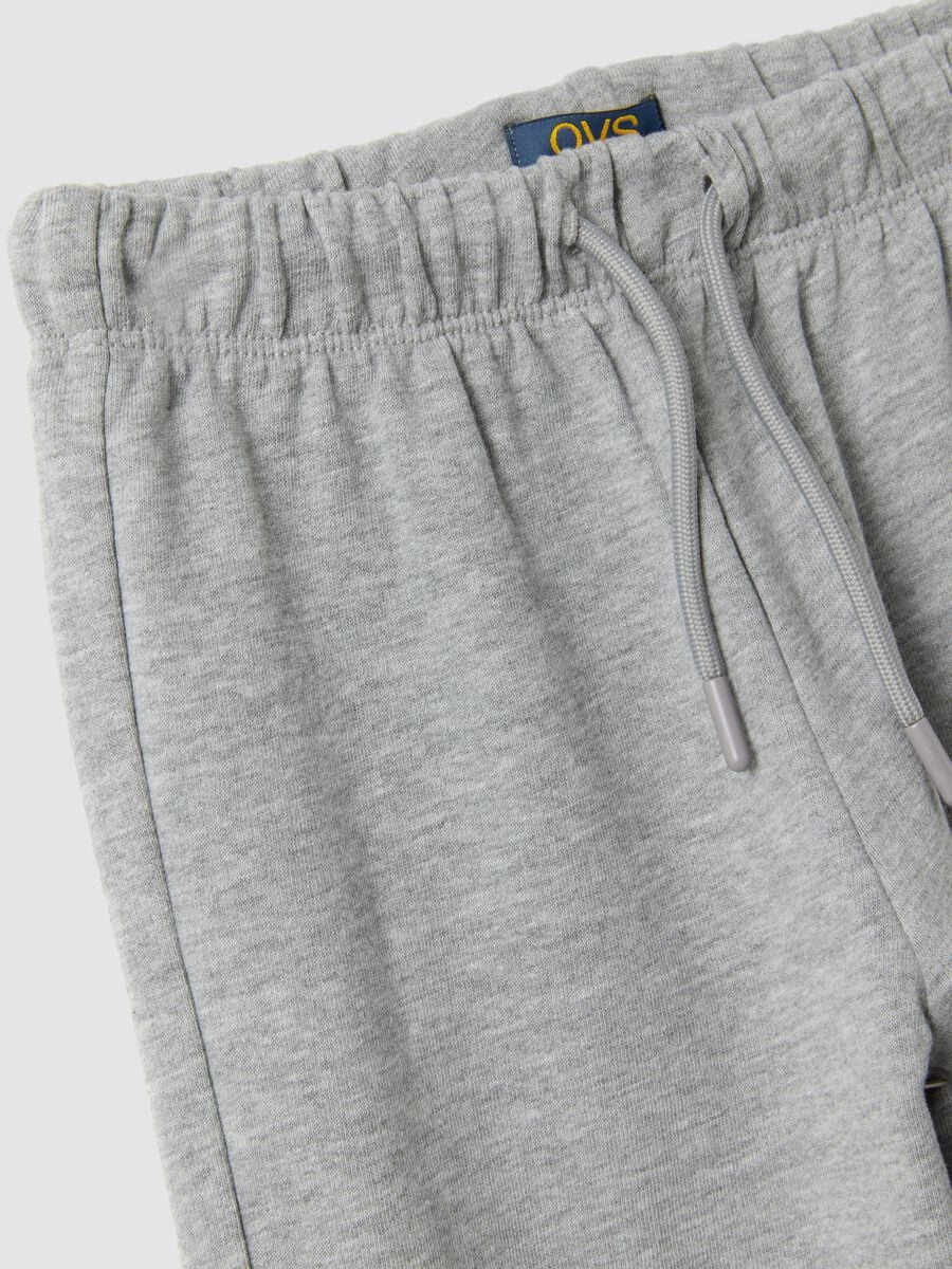 Grey pure cotton trousers with elasticated waist and rhinestones for girls_3