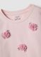 Pink short-sleeved stretch cotton T-shirt with floral appliqu&eacute;s_2