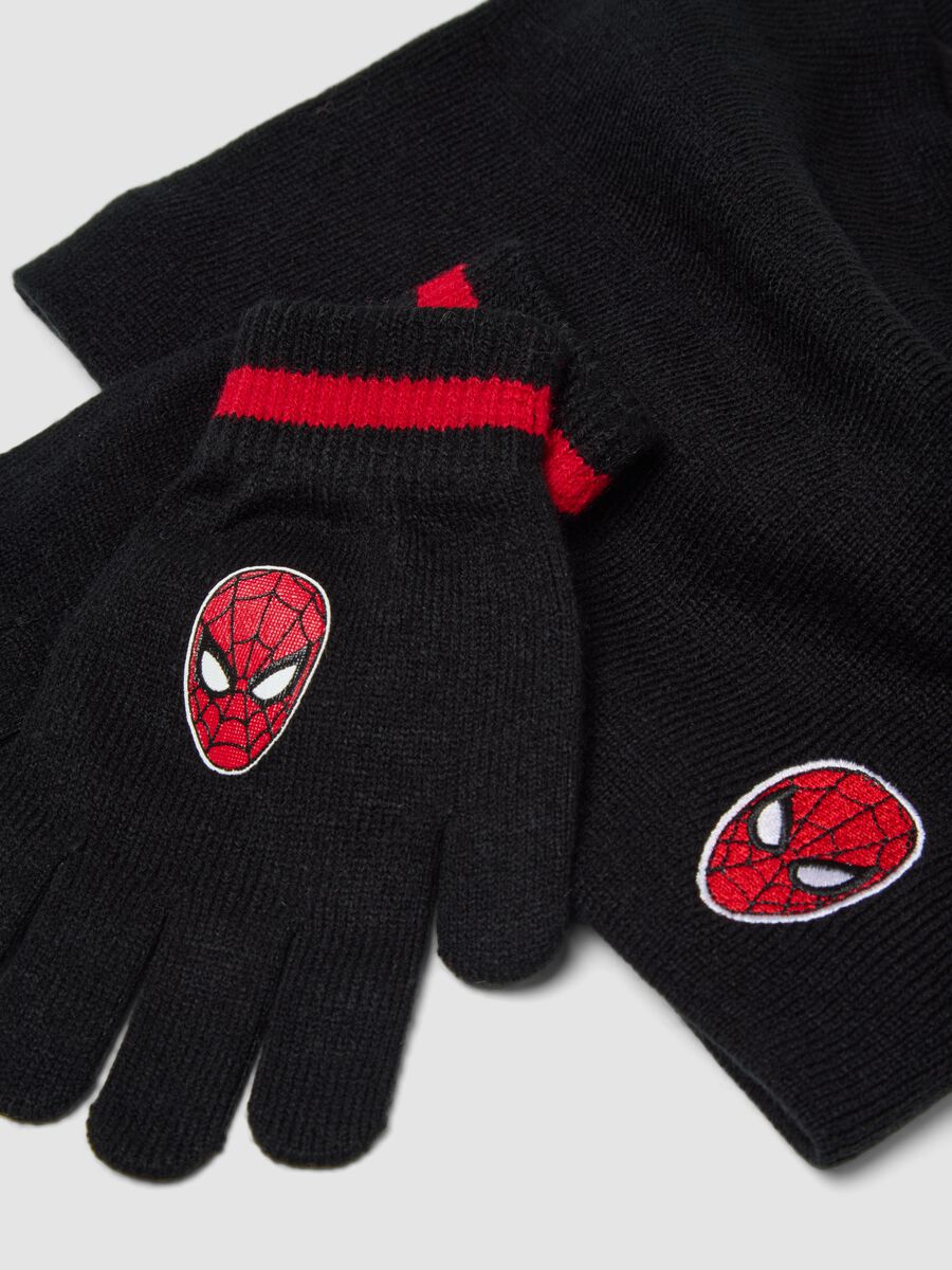 Black Spider-Man hat, neck warmer and gloves set_1