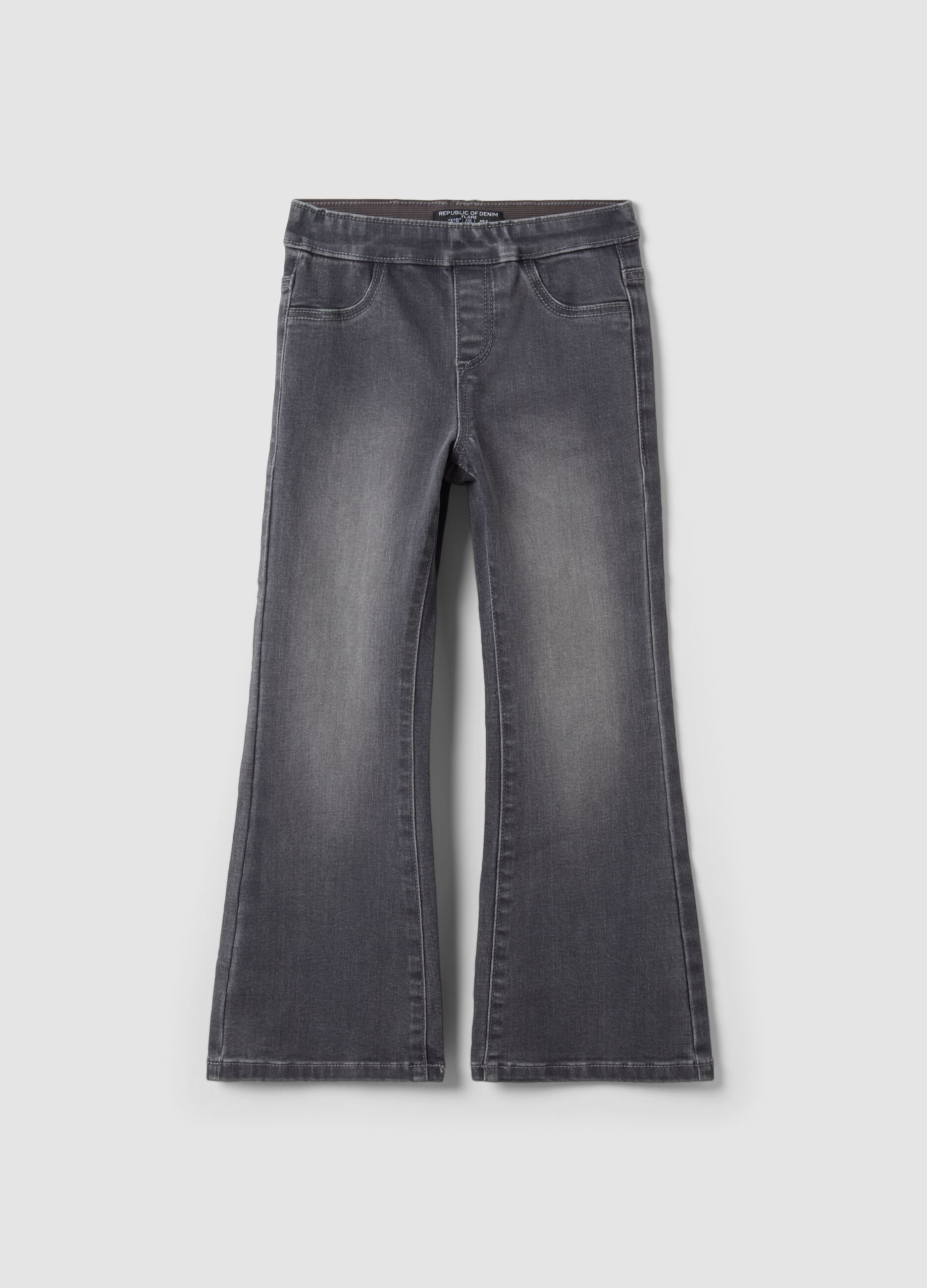 Jeggings grigi flare in cotone e viscosa elasticizzata per bambina