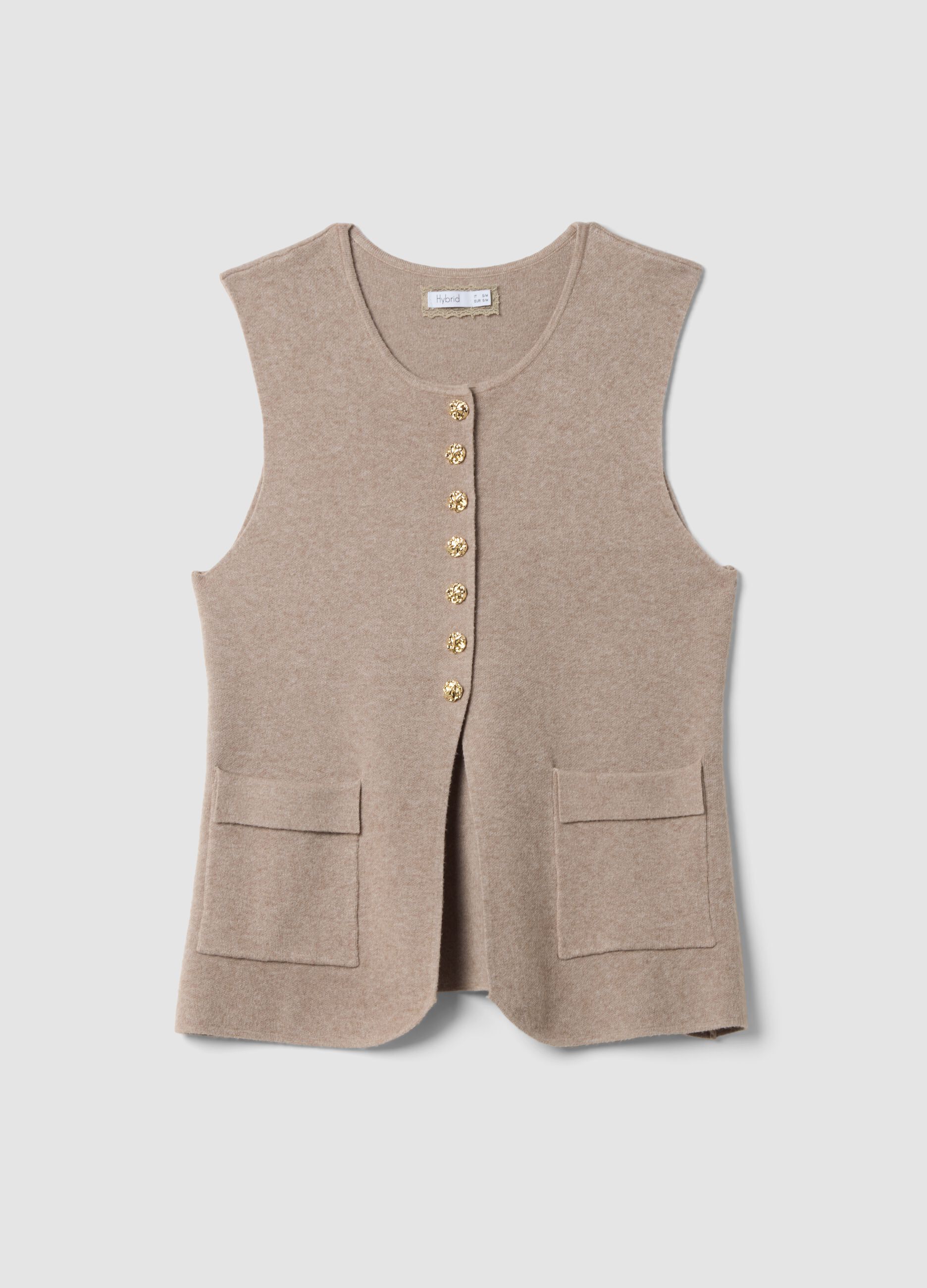 Beige Weste aus Viskosemix mit Schmuckkn&ouml;pfen