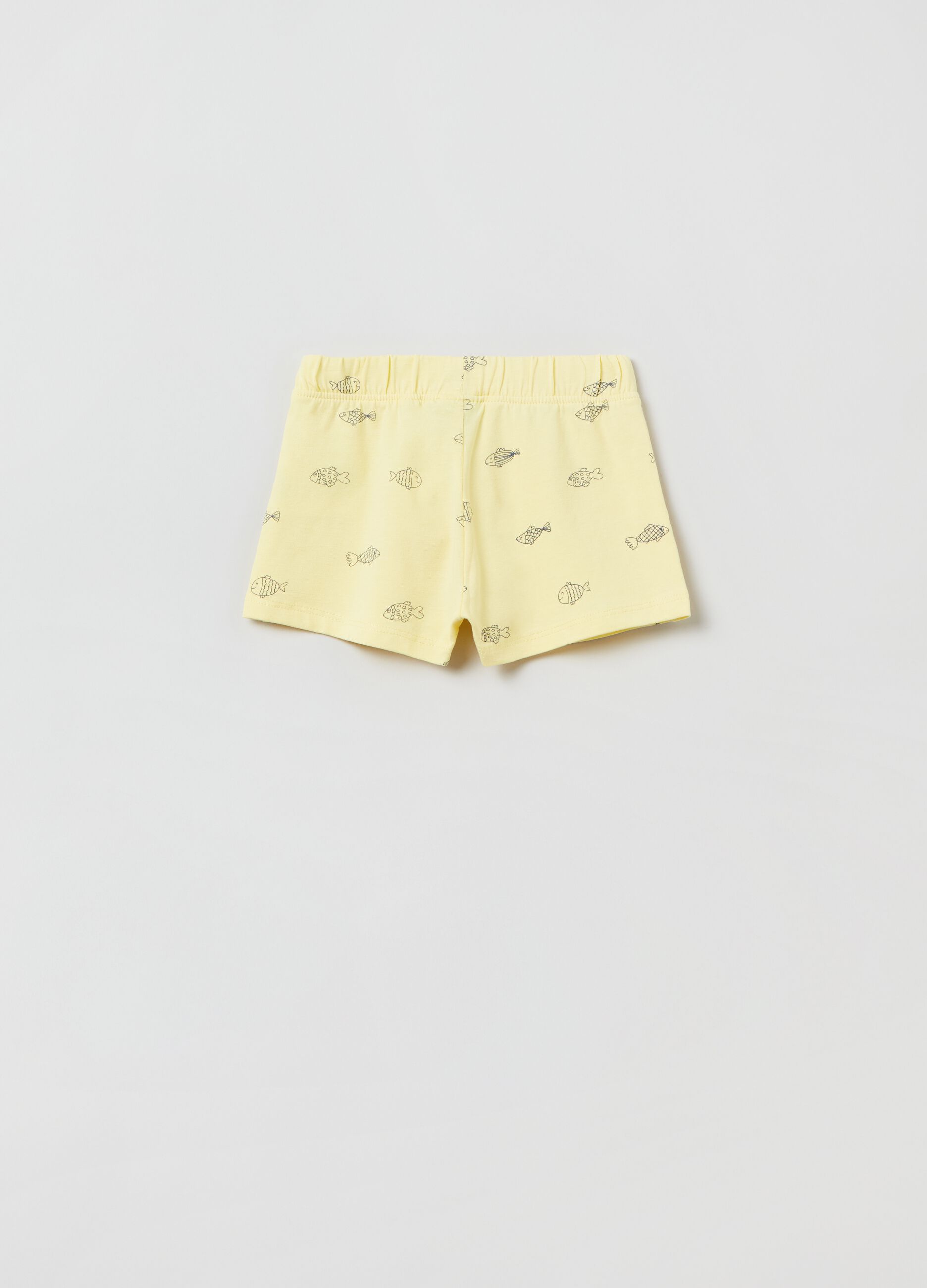 Stretch shorts with fish pattern