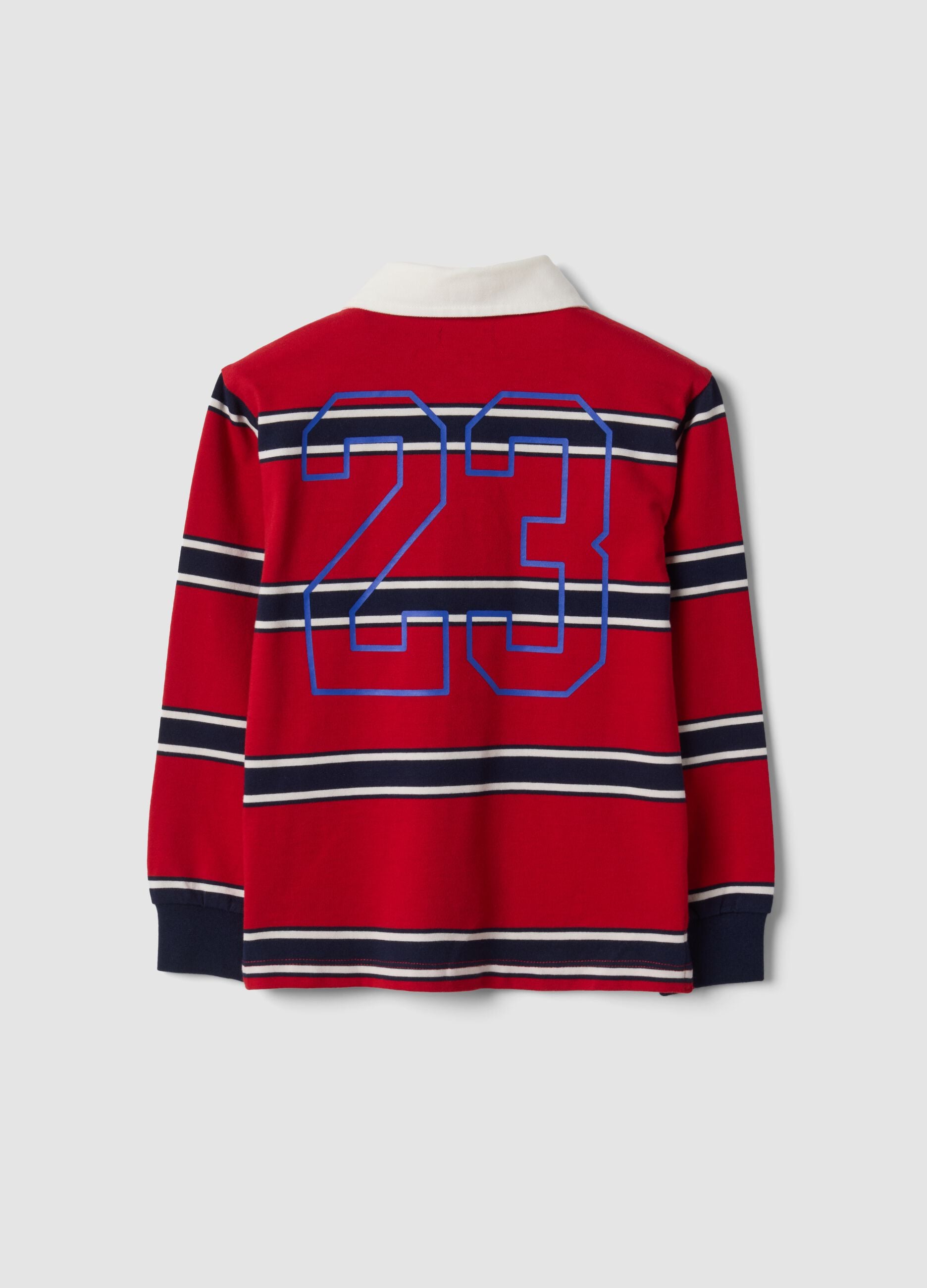 Polo rugby rossa in puro cotone a righe regular fit per bambino