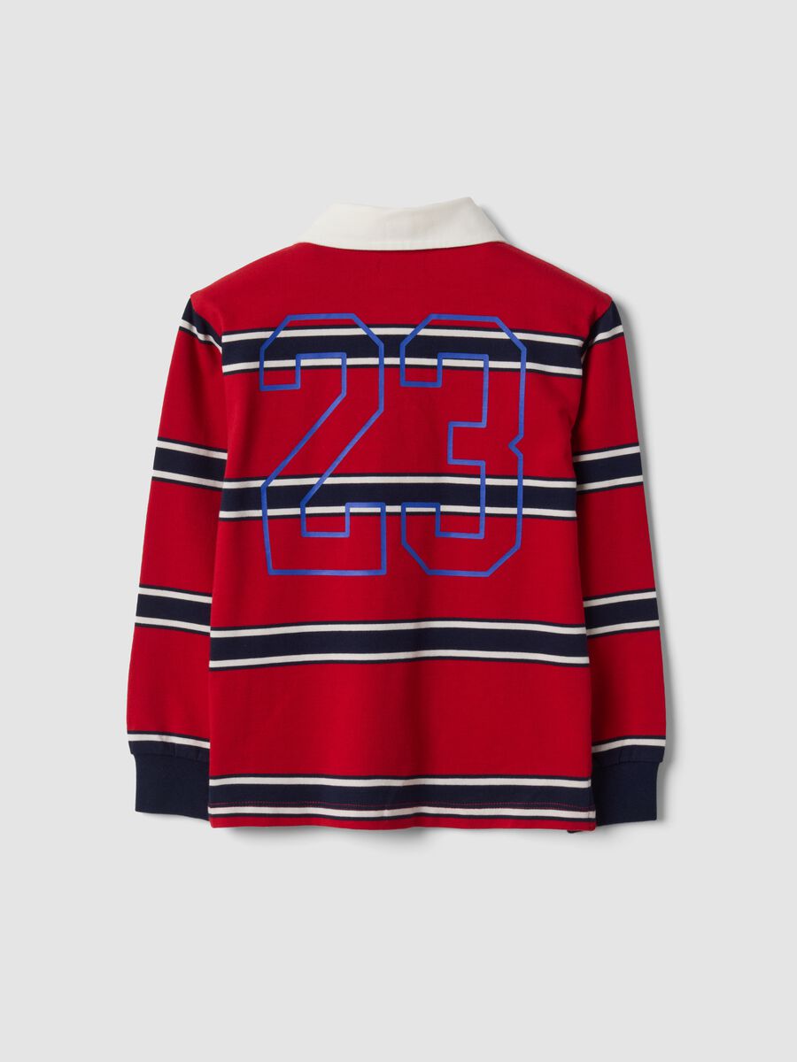 Polo rugby rossa in puro cotone a righe regular fit per bambino_2