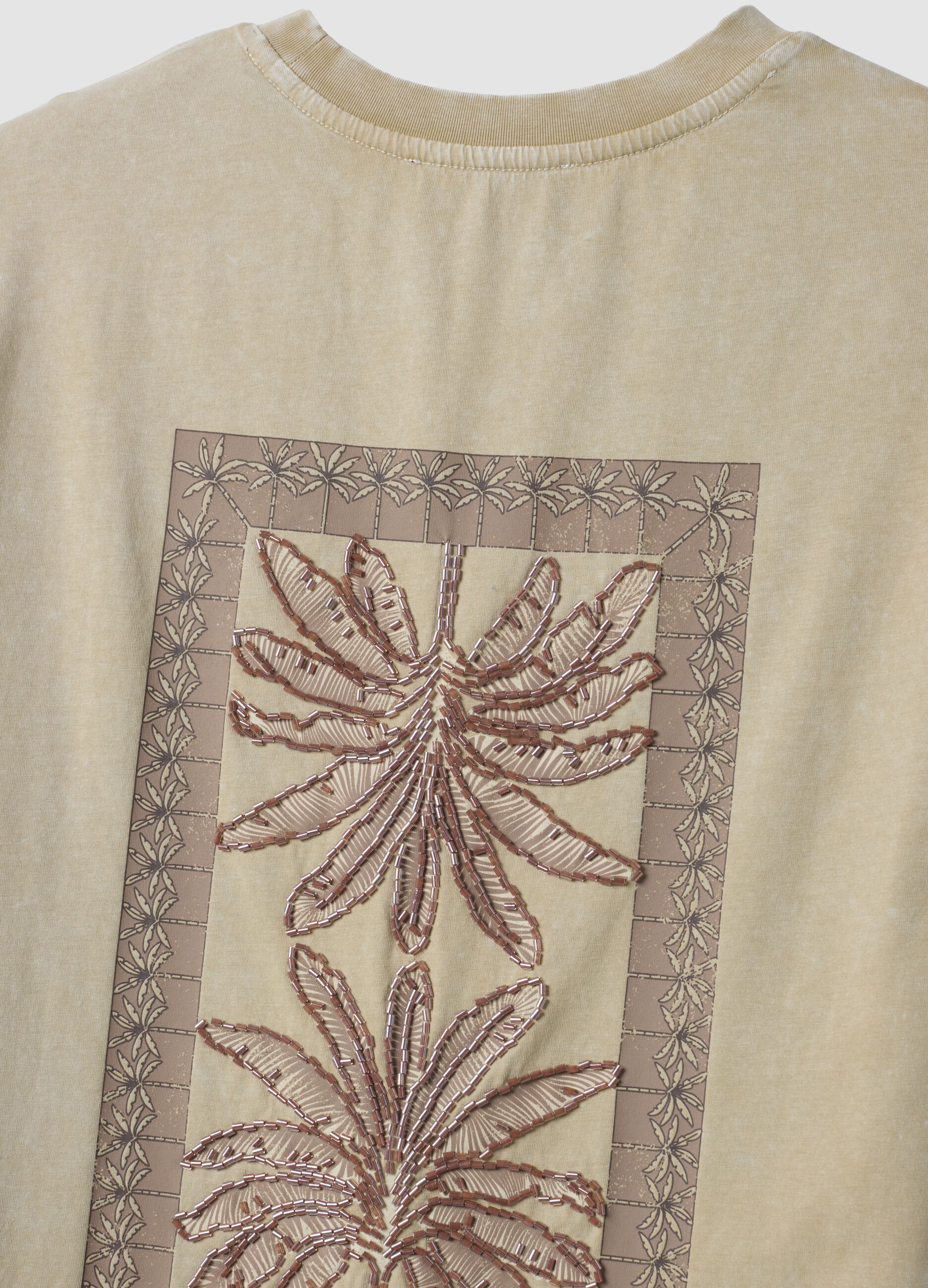Beige short-sleeve pure cotton T-shirt